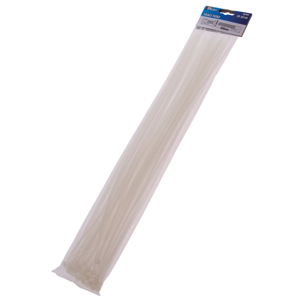 Pásek stahovací, 500 x 4,8mm, nylon, bílý, balení 50ks