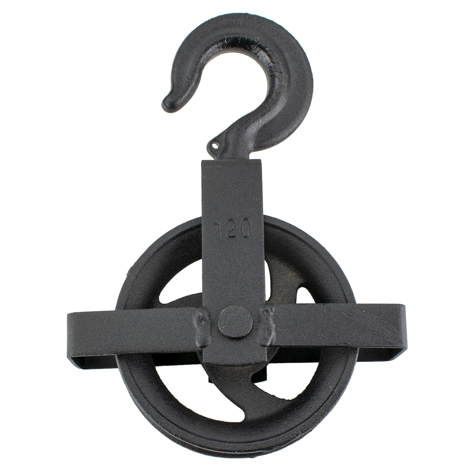 Kladka stavební litinová, 120mm, s hákem a vodicí lištou