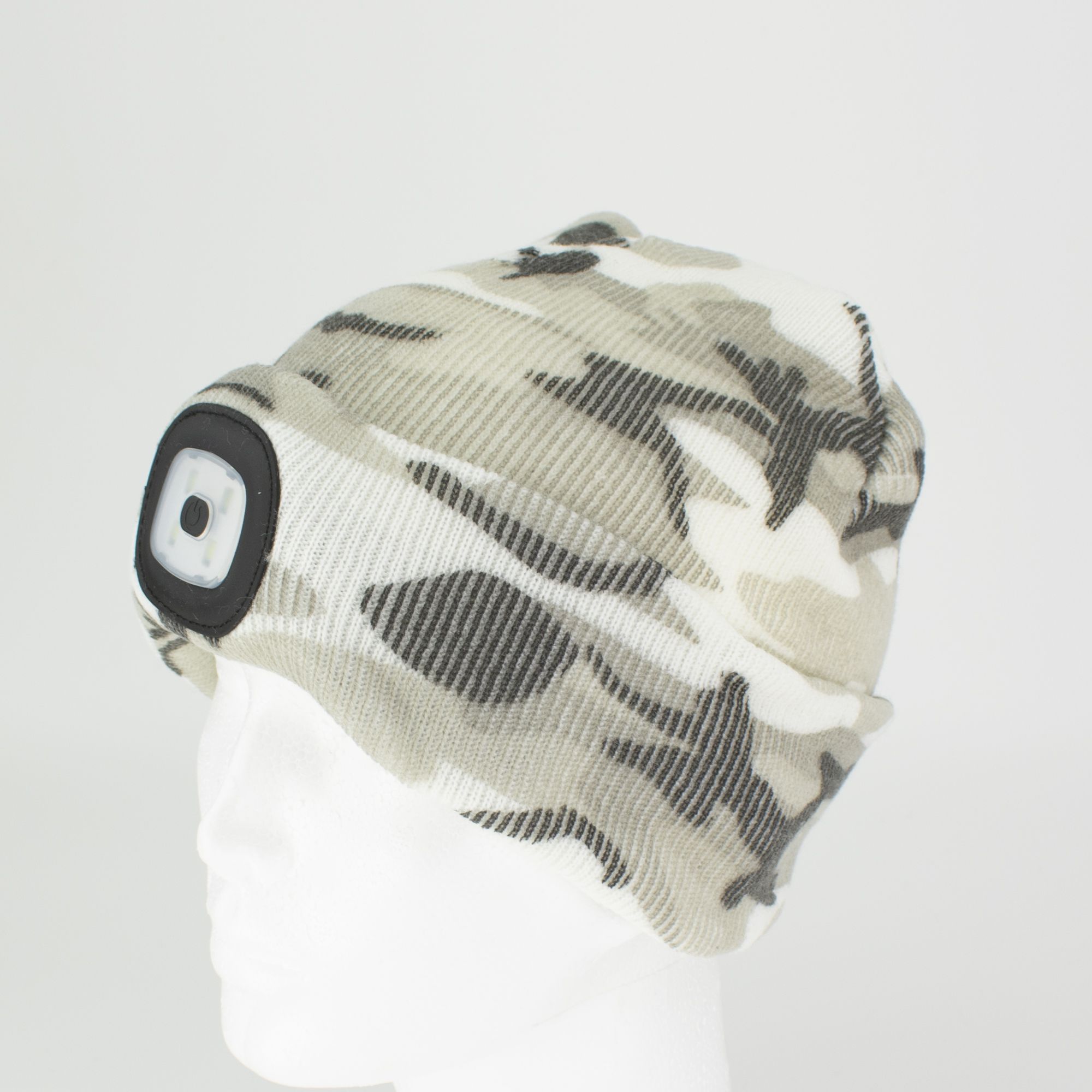 Čepice s LED čelovkou, 60lm, USB nabíjecí, UNI, světlá kamufláž, STREND PRO