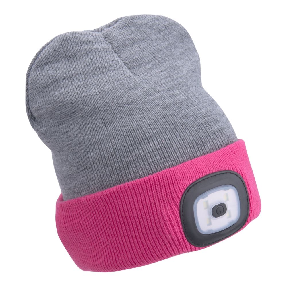 Čepice s LED čelovkou, 4x45lm, USB nabíjecí, UNI, šedá/růžová, EXTOL LIGHT