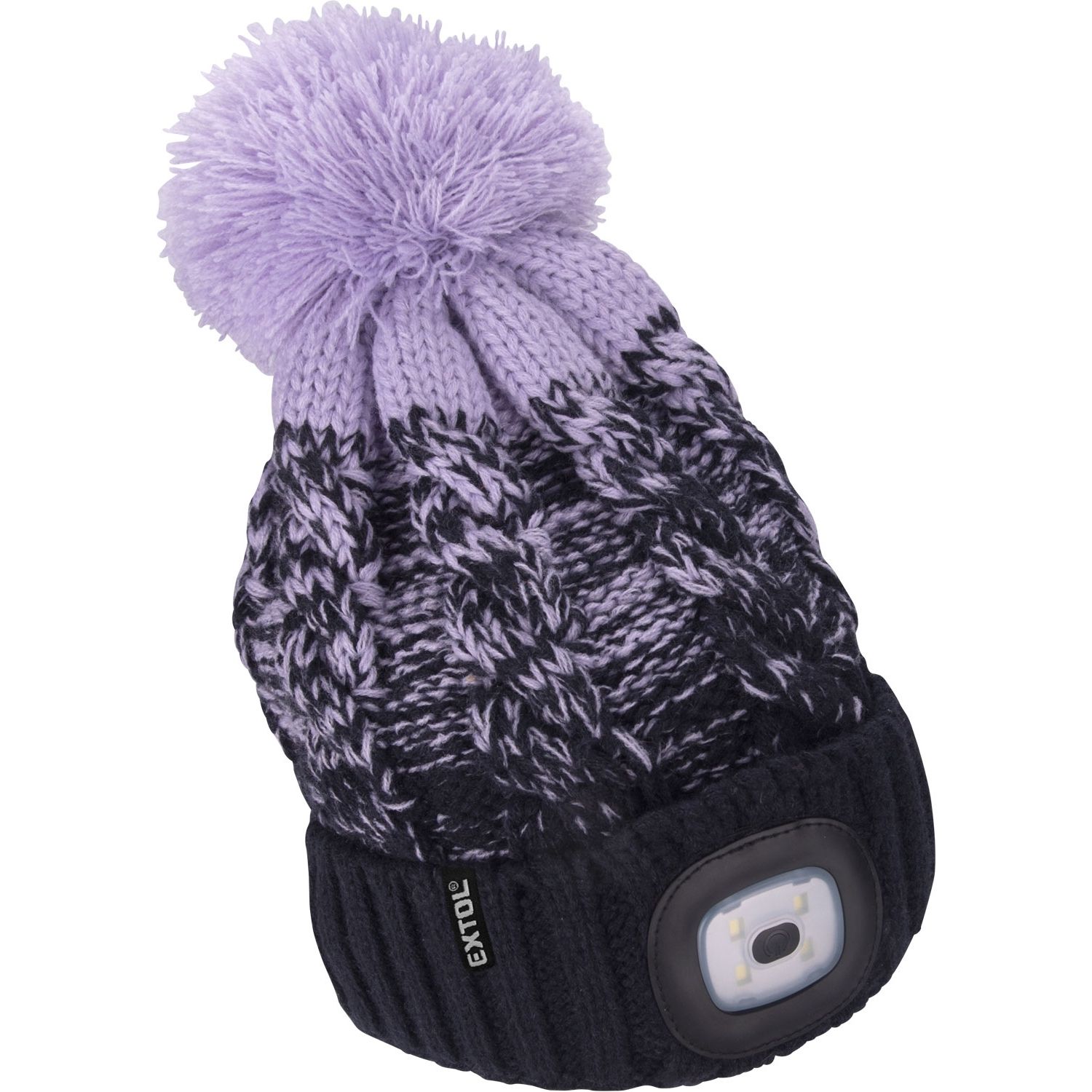 Čepice s LED čelovkou, 4x45lm, USB nabíjecí, UNI, tmavě modrá/fialová s bambulí, EXTOL LIGHT