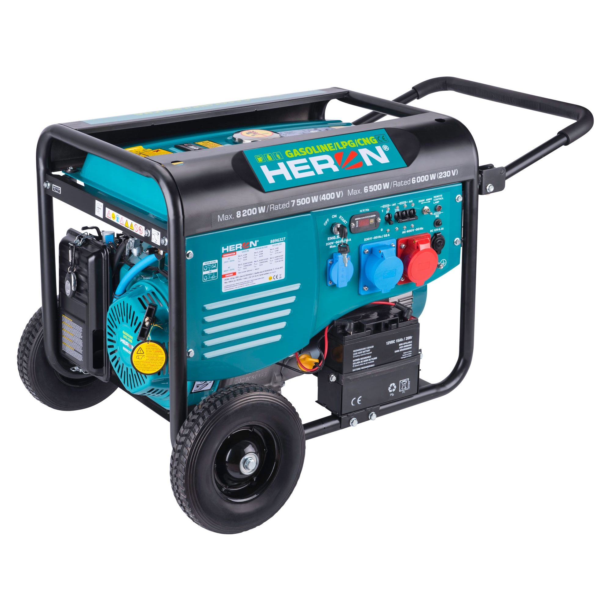 Elektrocentrála (benzín/LPG/NG), 8,2kW / 17HP, 230V, el. start, dálkový ovládač, HERON