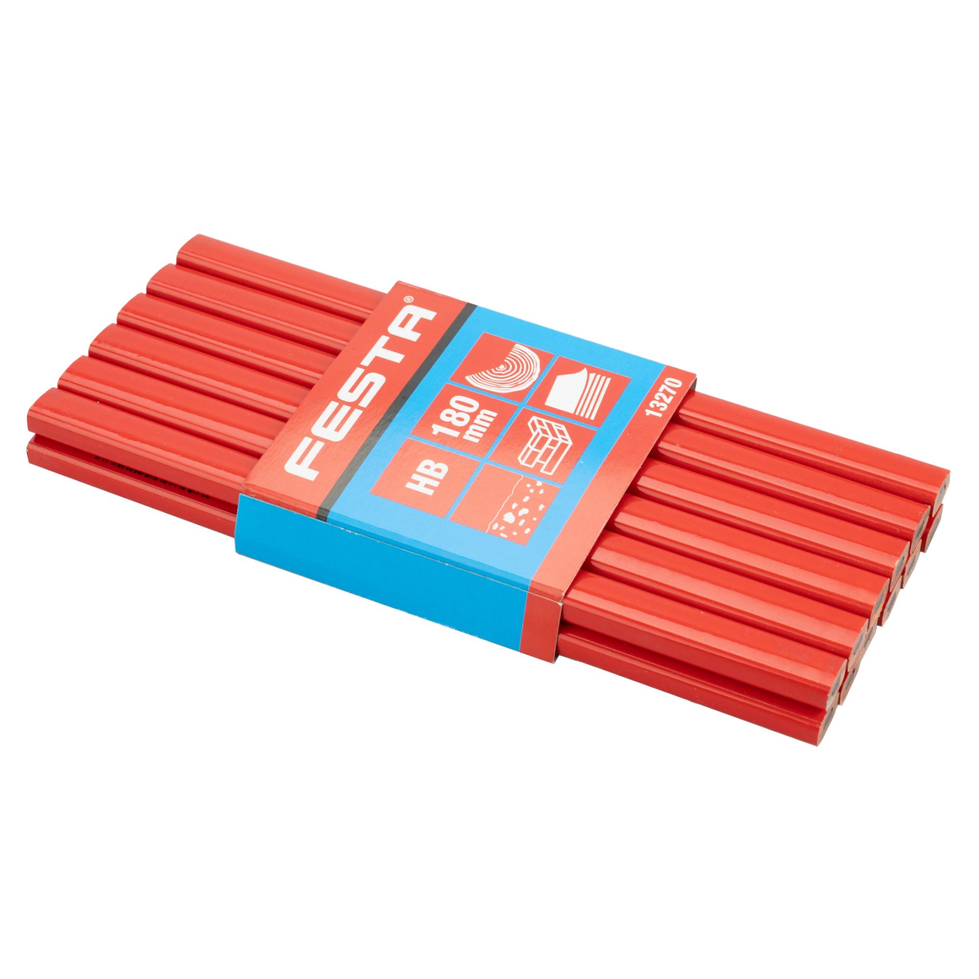 Tužka tesařská HB, 180mm, červený lak, FESTA