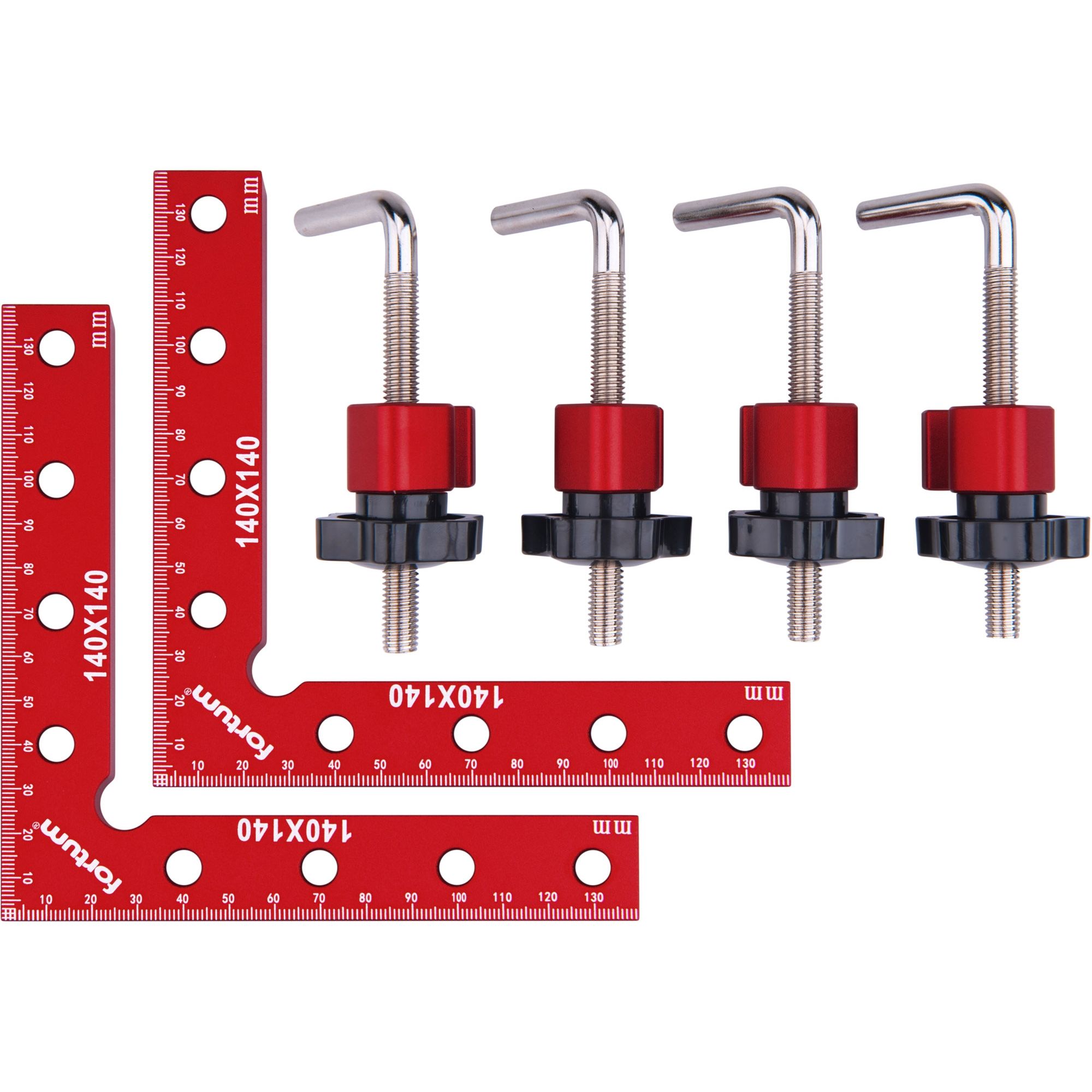 Rohové L-svorky 90° – sada 2ks, 140×140mm, eloxovaný hliník, FORTUM