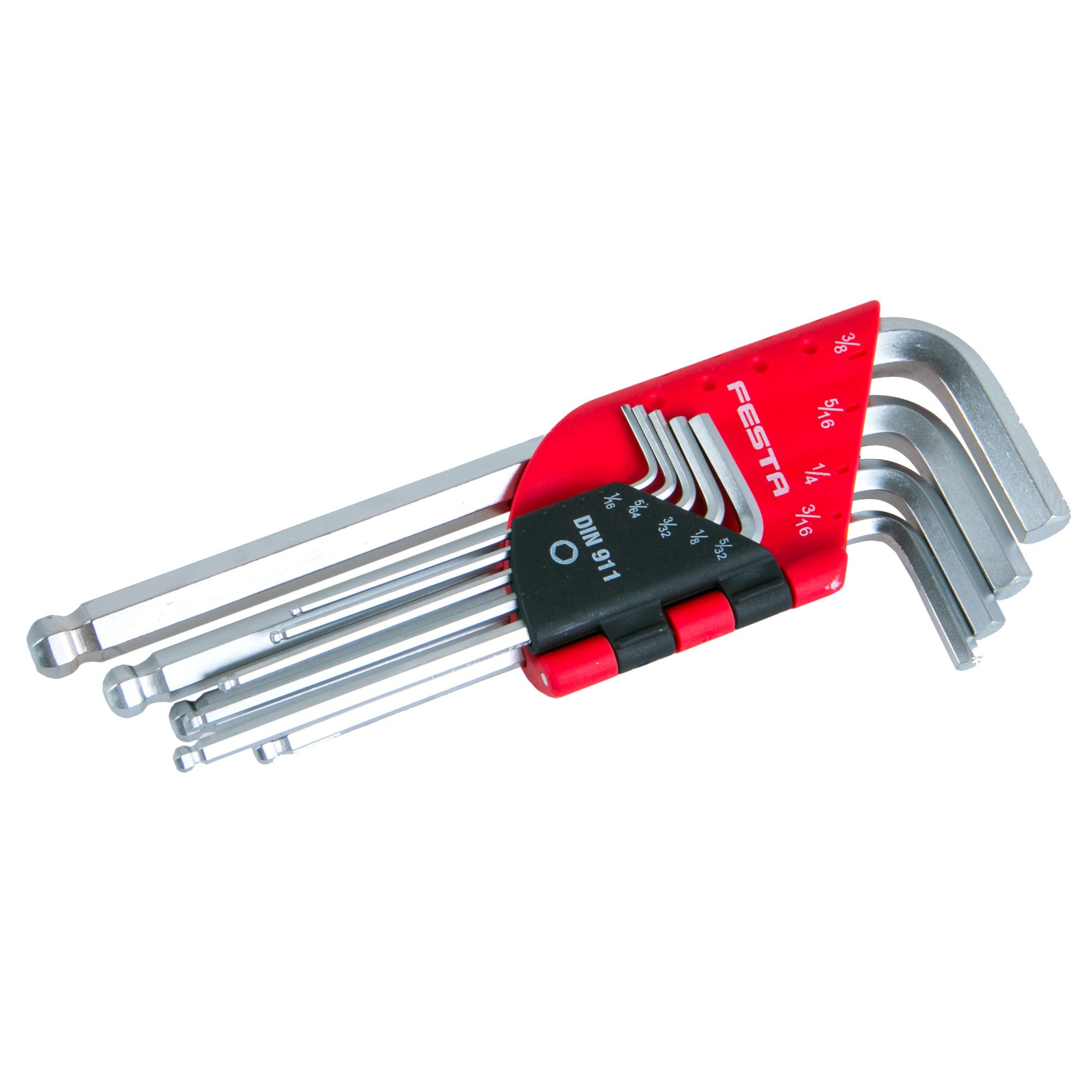 Sada imbusových klíčů L s kuličkou, inch, 1/16" - 3/8", 9ks, CrV, FESTA