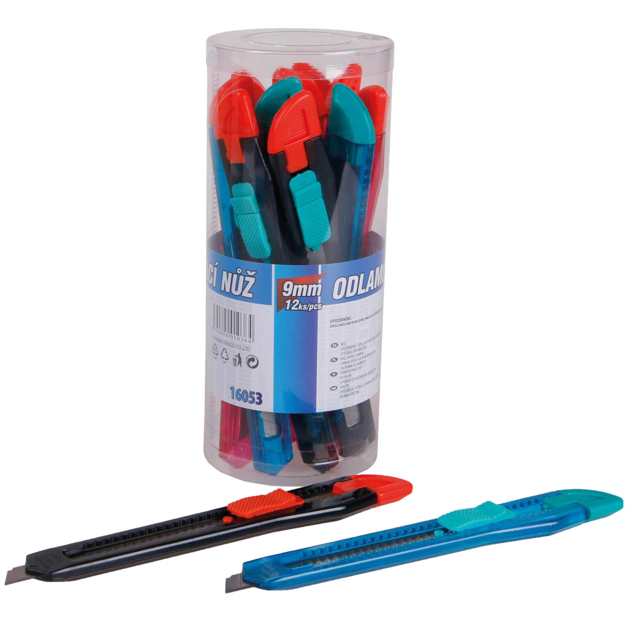 Odlamovací nůž 9mm – plastový, tlačítková aretace, doza 12ks