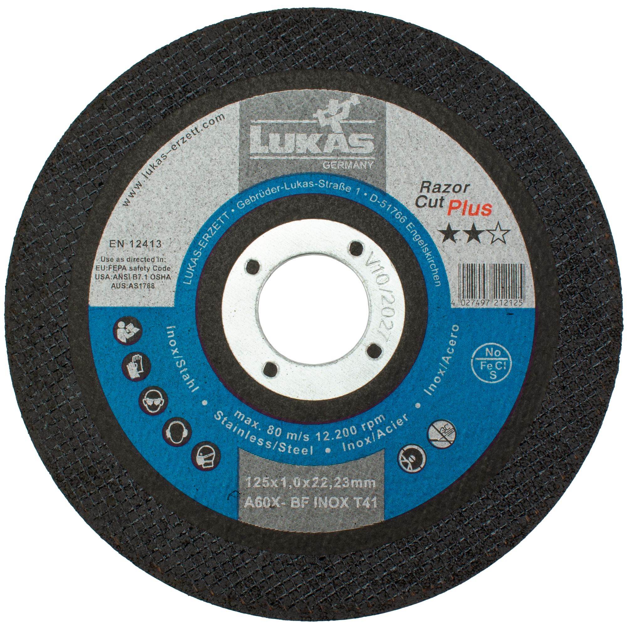 Kotouč řezný, 125 x 1,0mm, A60X-BF INOX, LUKAS Razor Cut Plus