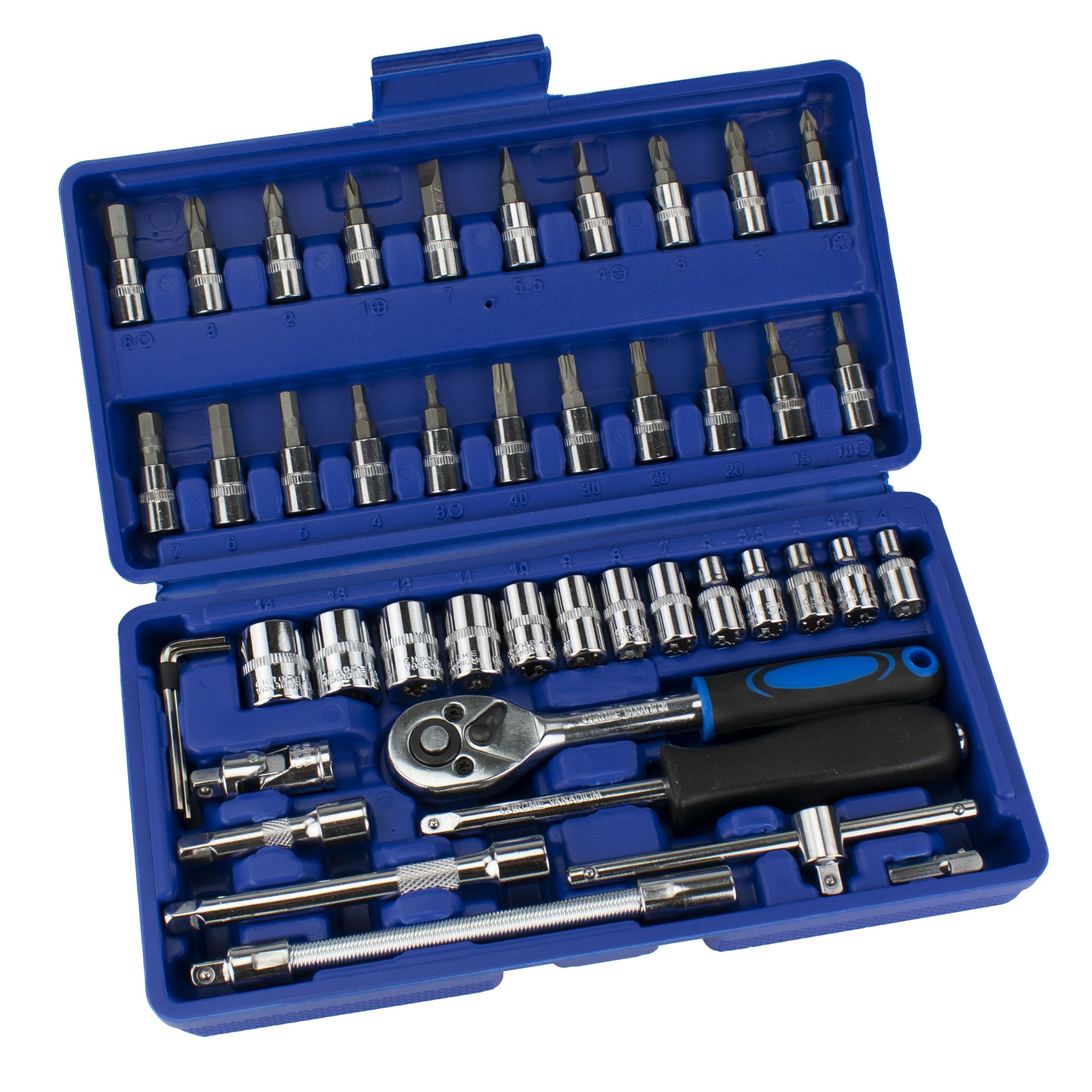 Gola sada 1/4", 45 dílů, plastový kufr, MAGG