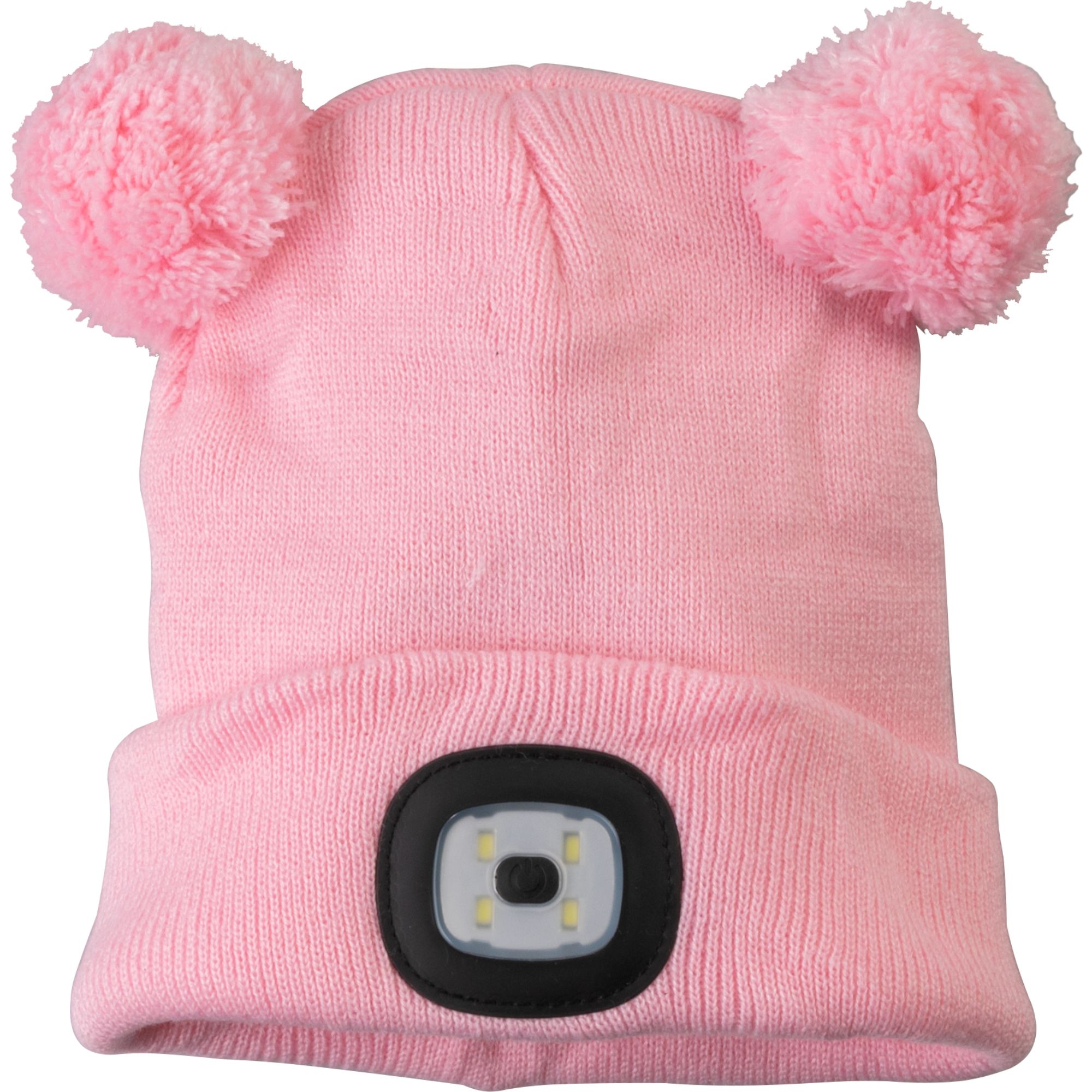 Čepice s LED čelovkou dětská M, 60lm, USB nabíjecí, růžová s bambulemi, STREND PRO