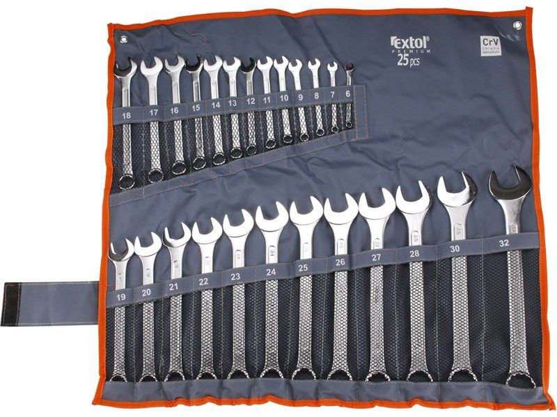 Klíče očkoploché, sada 25ks, 6 - 32mm, EXTOL PREMIUM