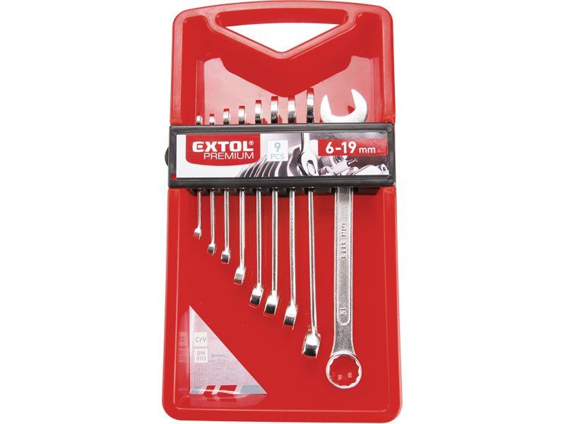 Klíče očkoploché, sada 9ks, 6 - 19mm, v plastové kazetě, EXTOL PREMIUM