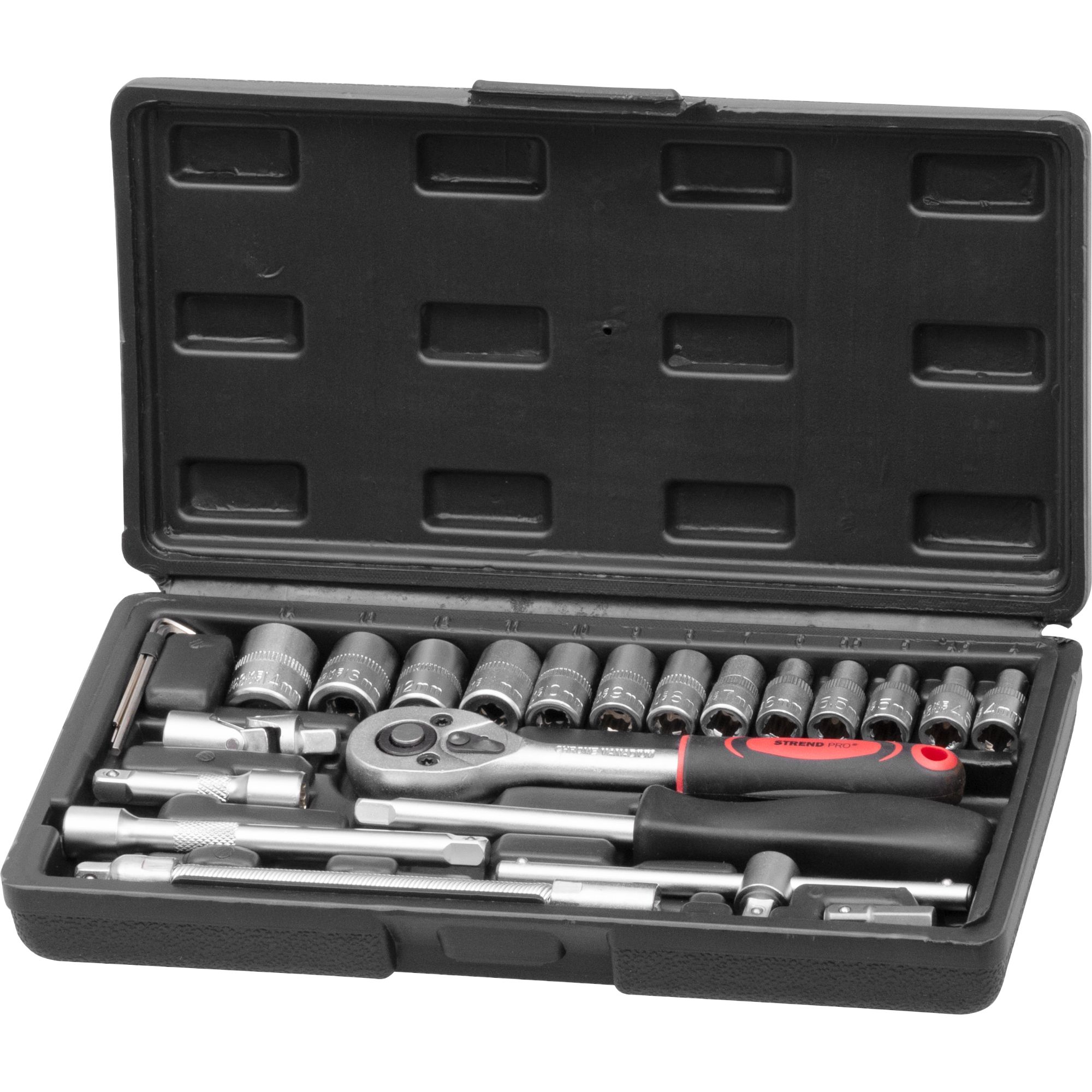 Gola sada 1/4", 25 dílů, plastový kufr, STREND PRO