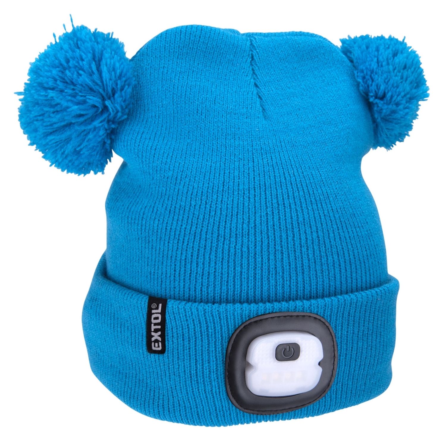 Čepice s LED čelovkou dětská, 4x25lm, USB nabíjecí, UNI, modrá s bambulemi, EXTOL LIGHT