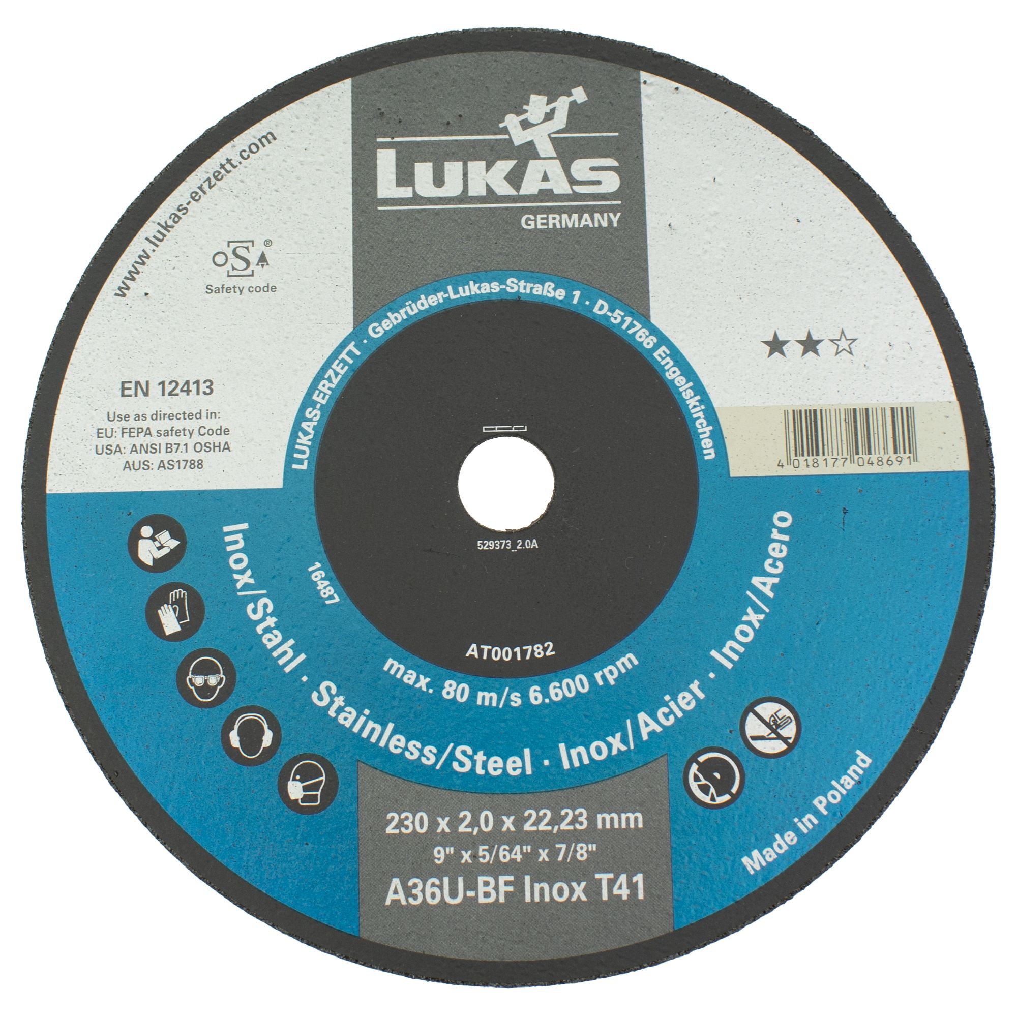 Kotouč řezný, 230 x 2,0mm, A36U-BF INOX, LUKAS