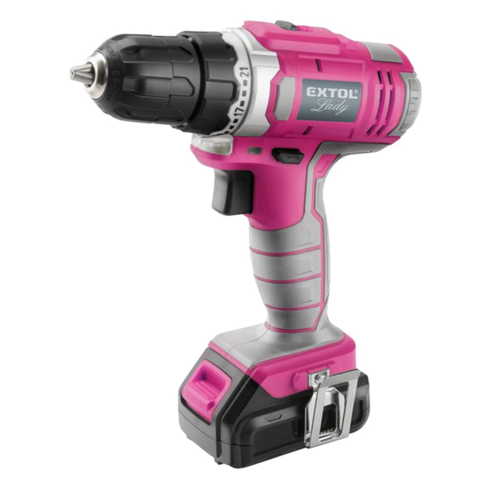 AKU vrtačka, 12V Li-ion, 1300mAh, 1 bat., nab., růžová, EXTOL LADY