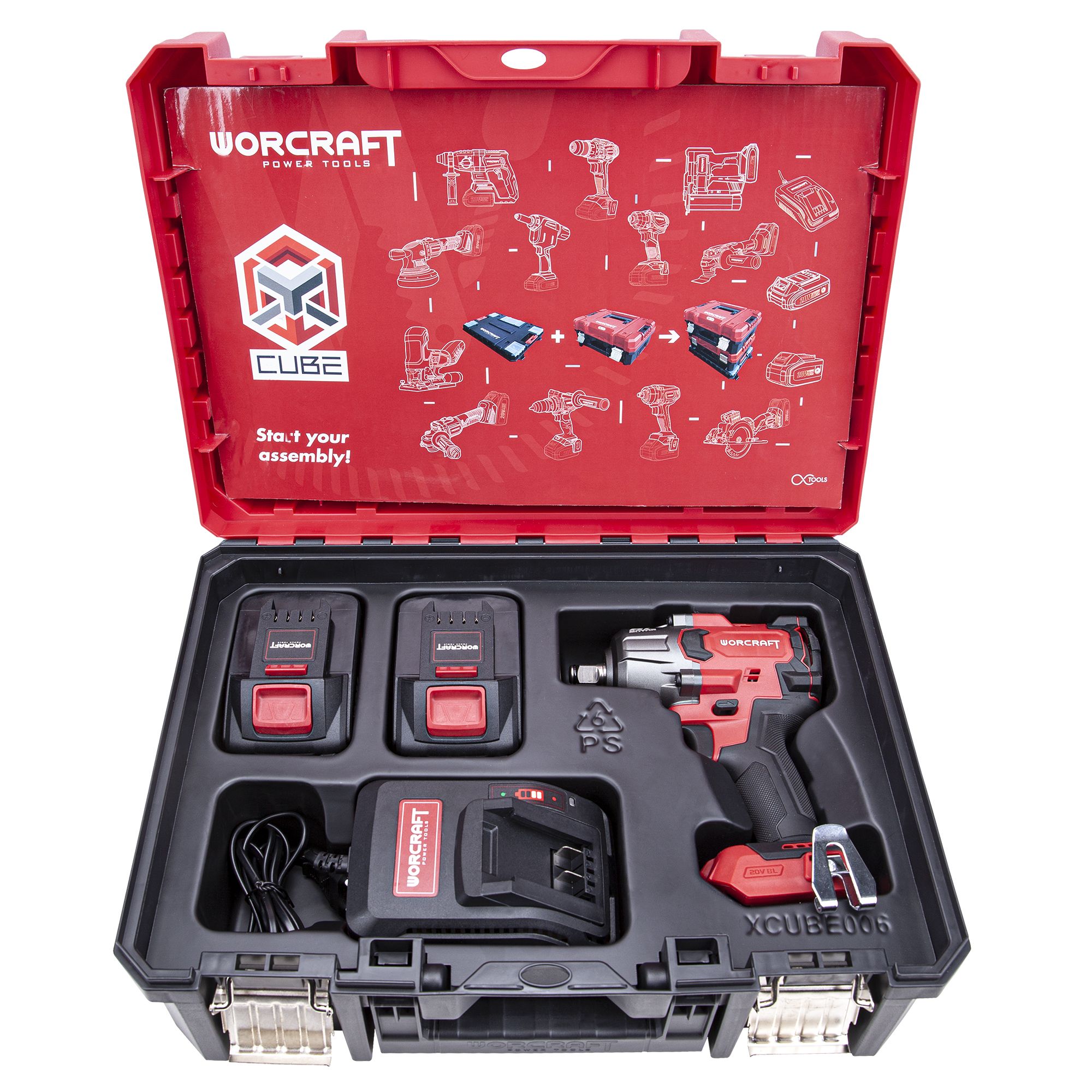 AKU utahovák, 1/2", 850Nm, 20V, sada 2 bat. v kufru, ShareSYS, WORCRAFT XCUBE006