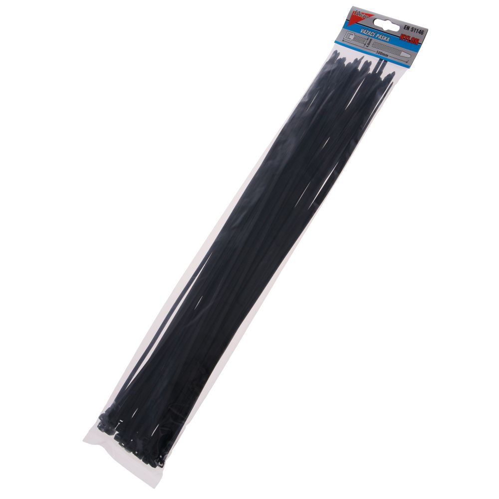 Pásek stahovací, 500 x 4,8mm, nylon, černý, balení 50ks