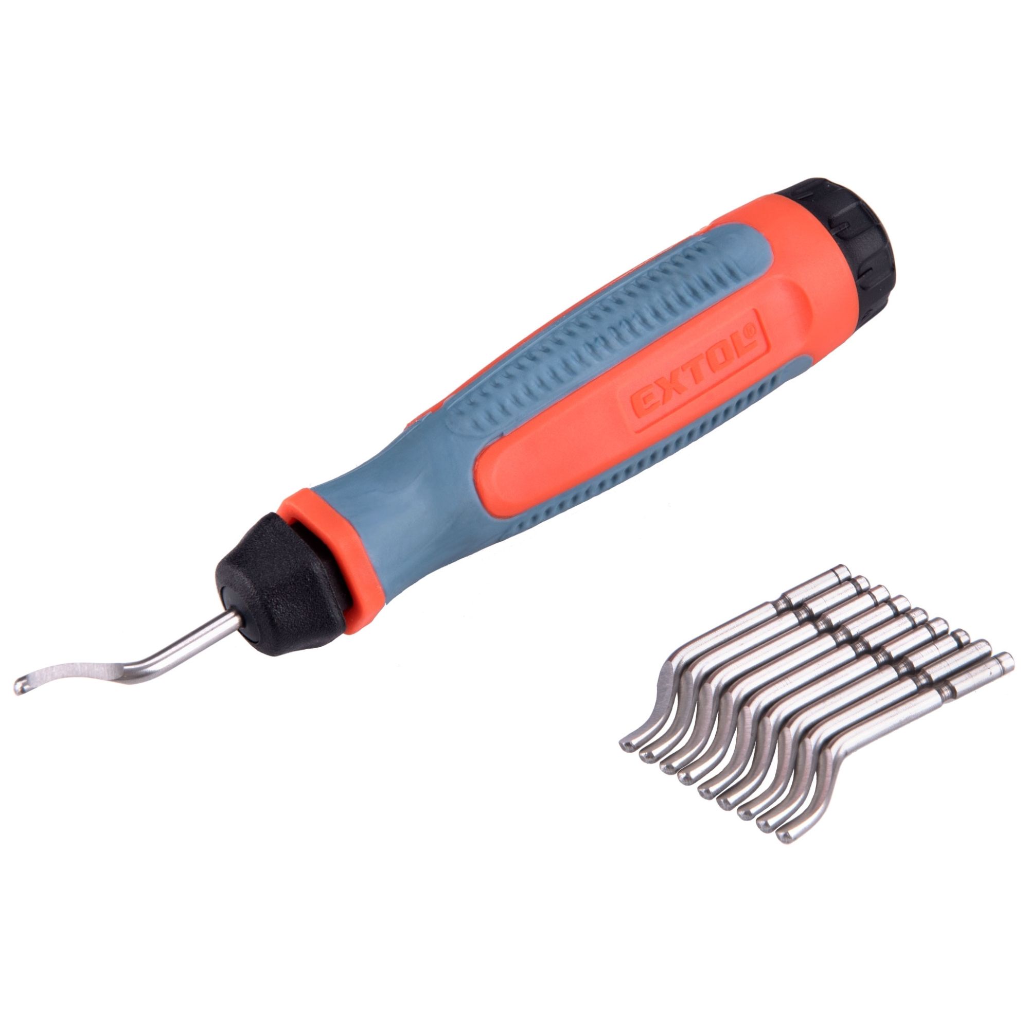 Odjehlovač univerzální, dřík 3,2mm, HSS M35, 10ks náhr. čepelí, EXTOL PREMIUM