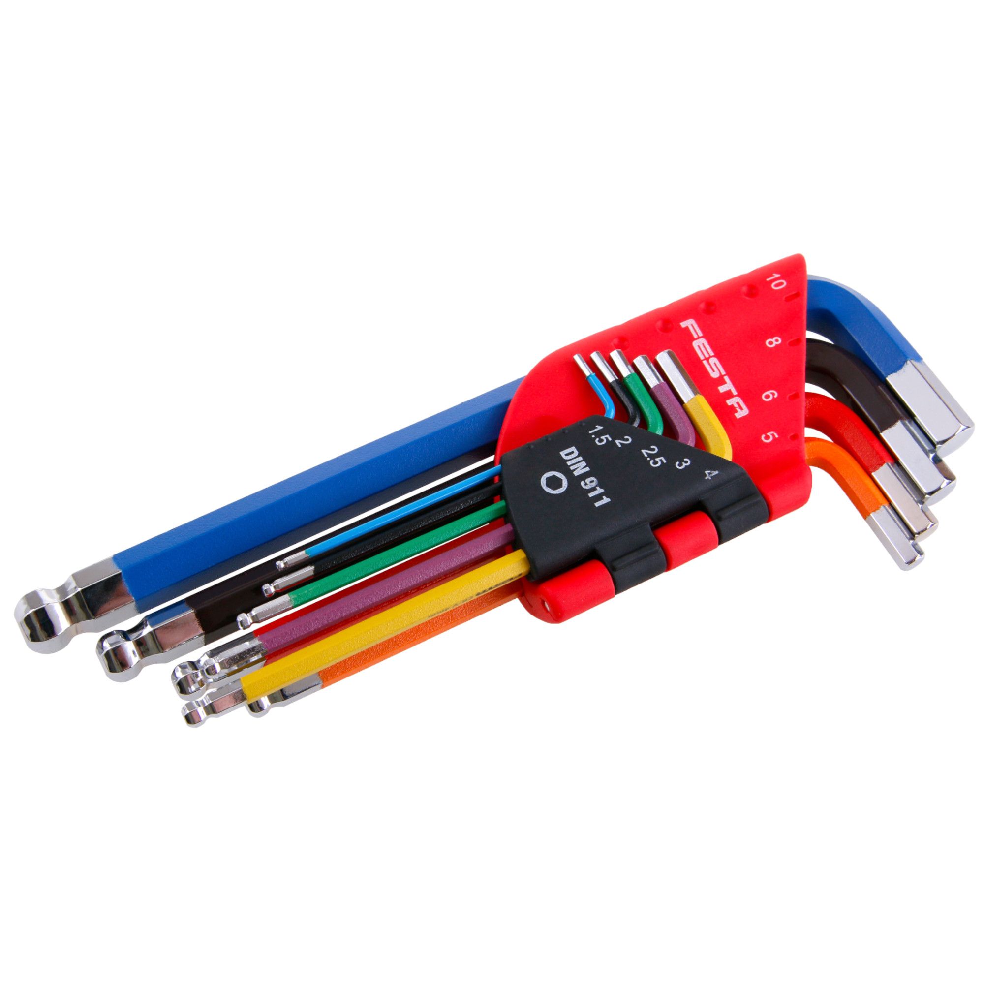 Sada imbusových klíčů L s kuličkou, barevné, 1,5-10mm, 9ks, CrV, FESTA