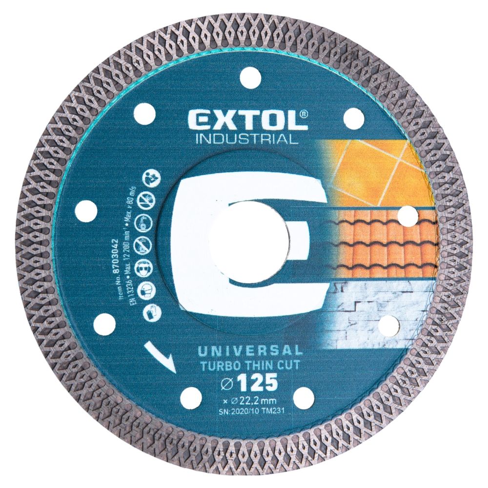 Kotouč diamantový, turbo Thin Cut, 125x1,5mm, 22,2mm, EXTOL INDUSTRIAL
