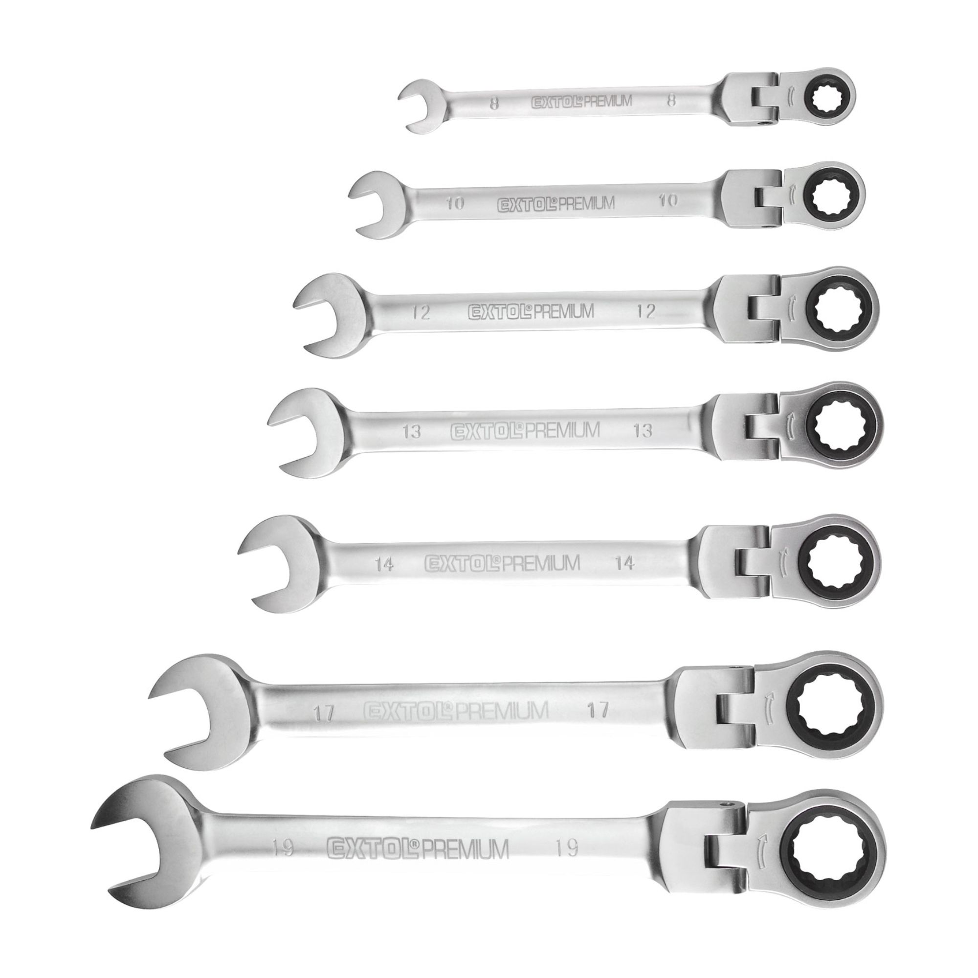 Klíče ráčnové kloubové, 8-19mm, 72 zubů, sada 7ks, EXTOL PREMIUM