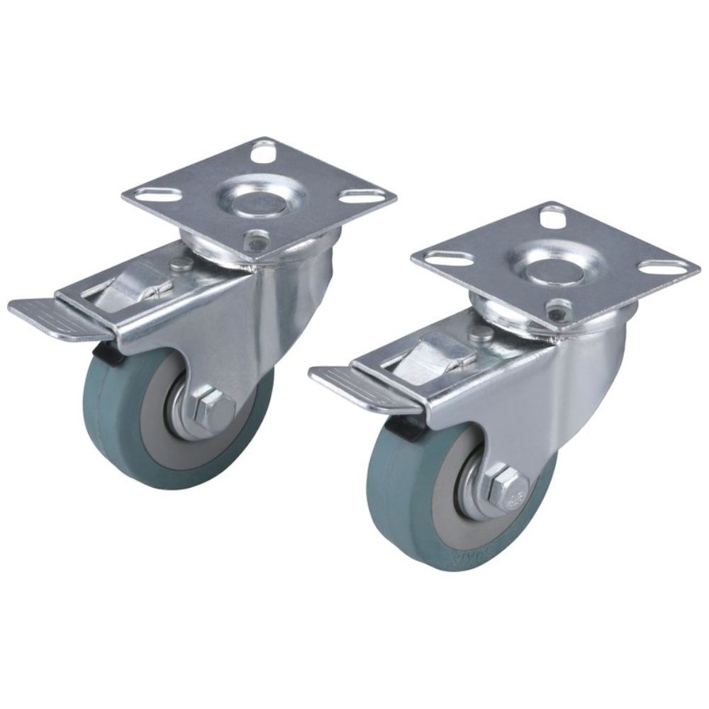 Kolečko pojezdové, 50mm, otočné+brzda, šedá pryž, 27kg, sada 2ks, EXTOL PREMIUM