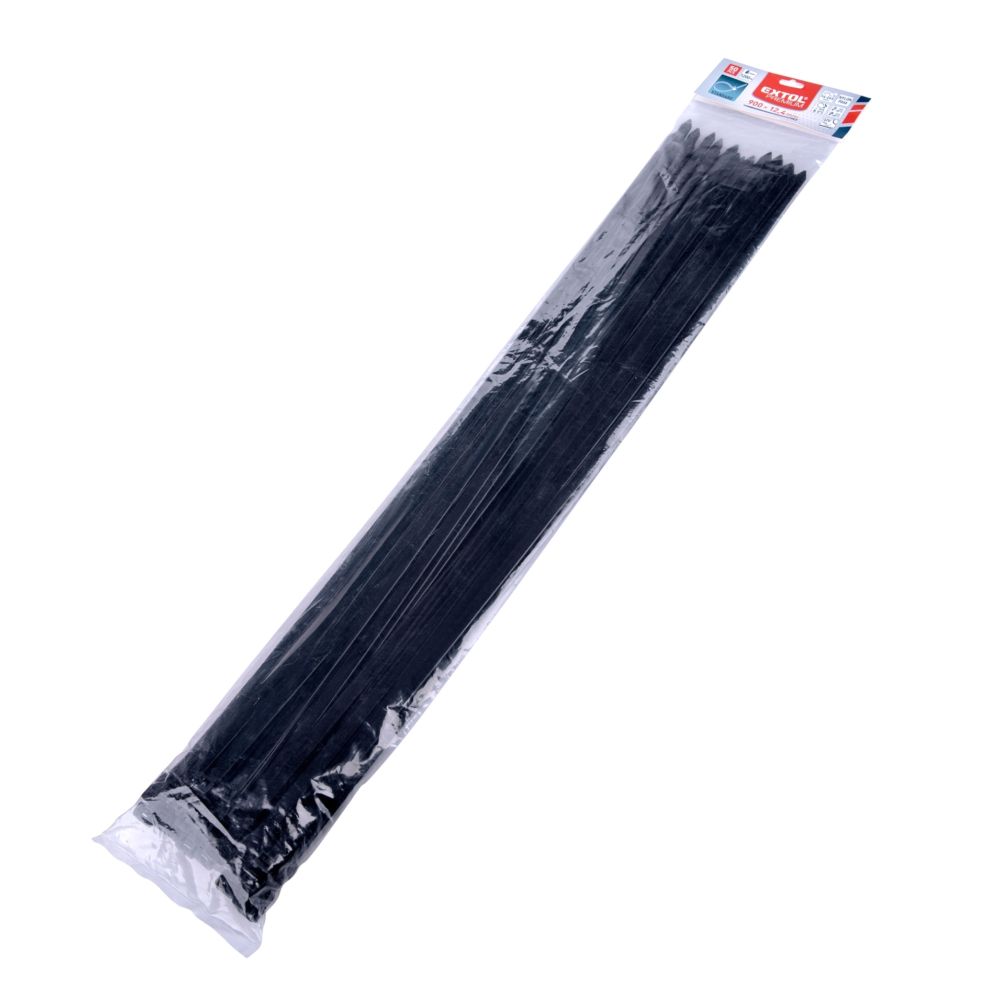 Pásek stahovací, 900 x 12mm, nylon PA66, černý, balení 50ks, EXTOL PREMIUM