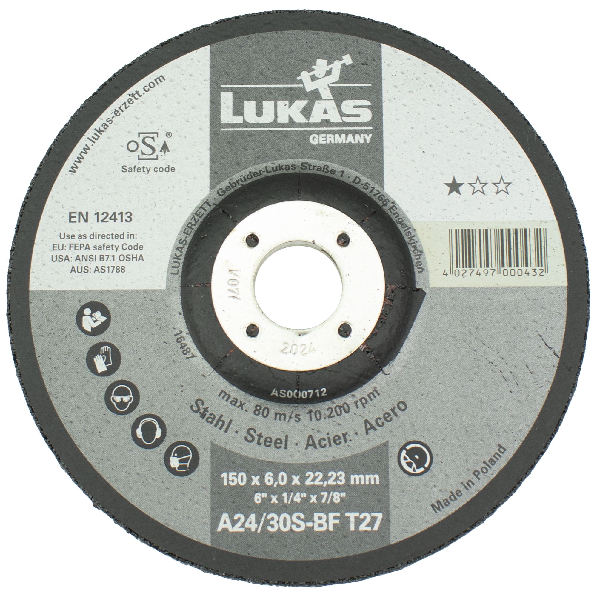 Kotouč brusný LUKAS, 150 x 6,0mm, 22,2mm, ocel