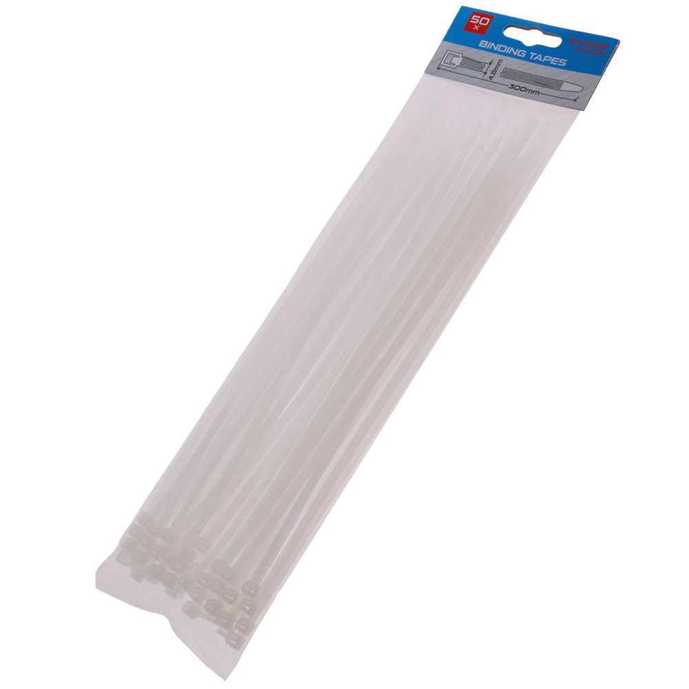 Pásek stahovací, 300 x 4,8mm, nylon, bílý, balení 50ks