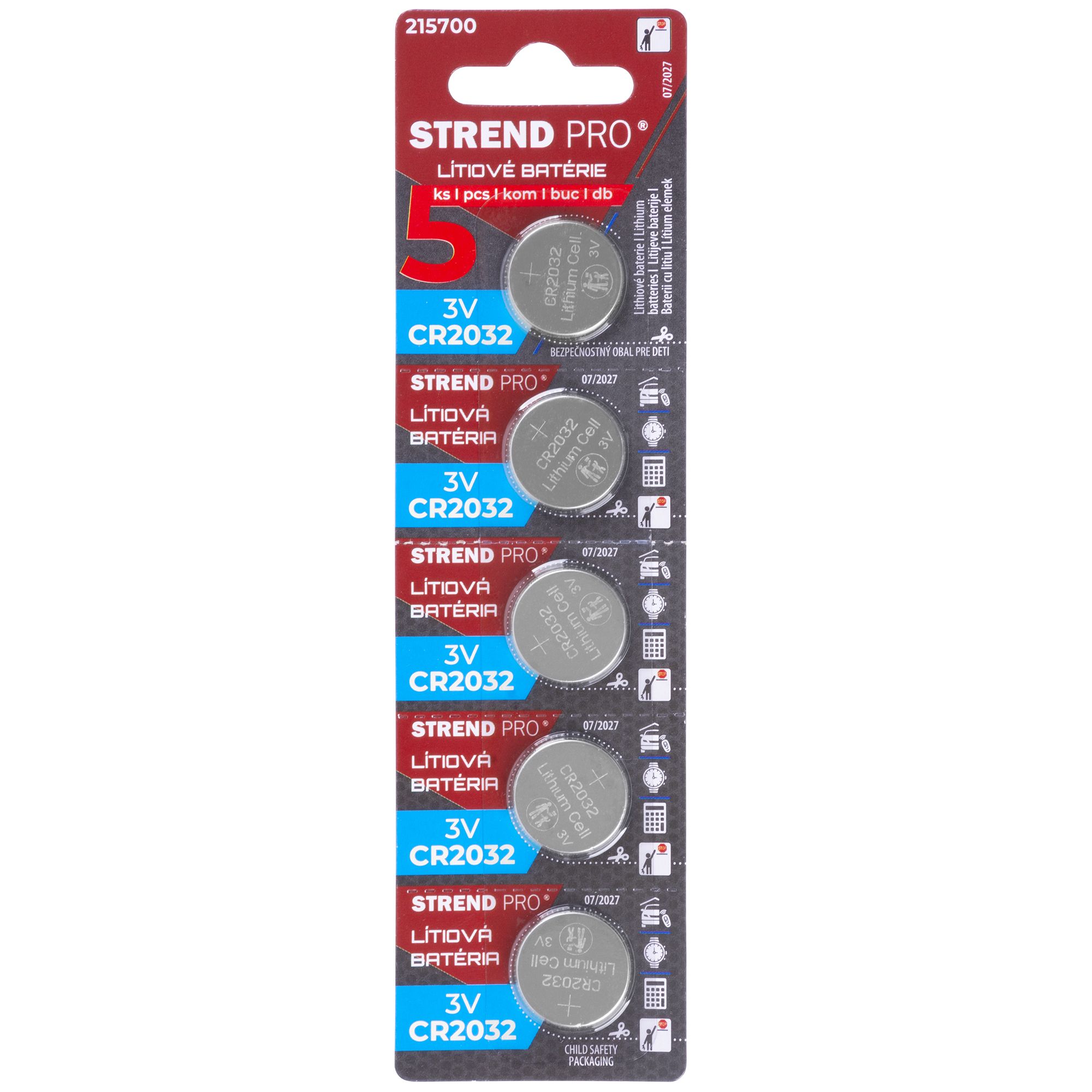 Baterie lithiové, CR2032, 3V, sada 5ks, STREND PRO