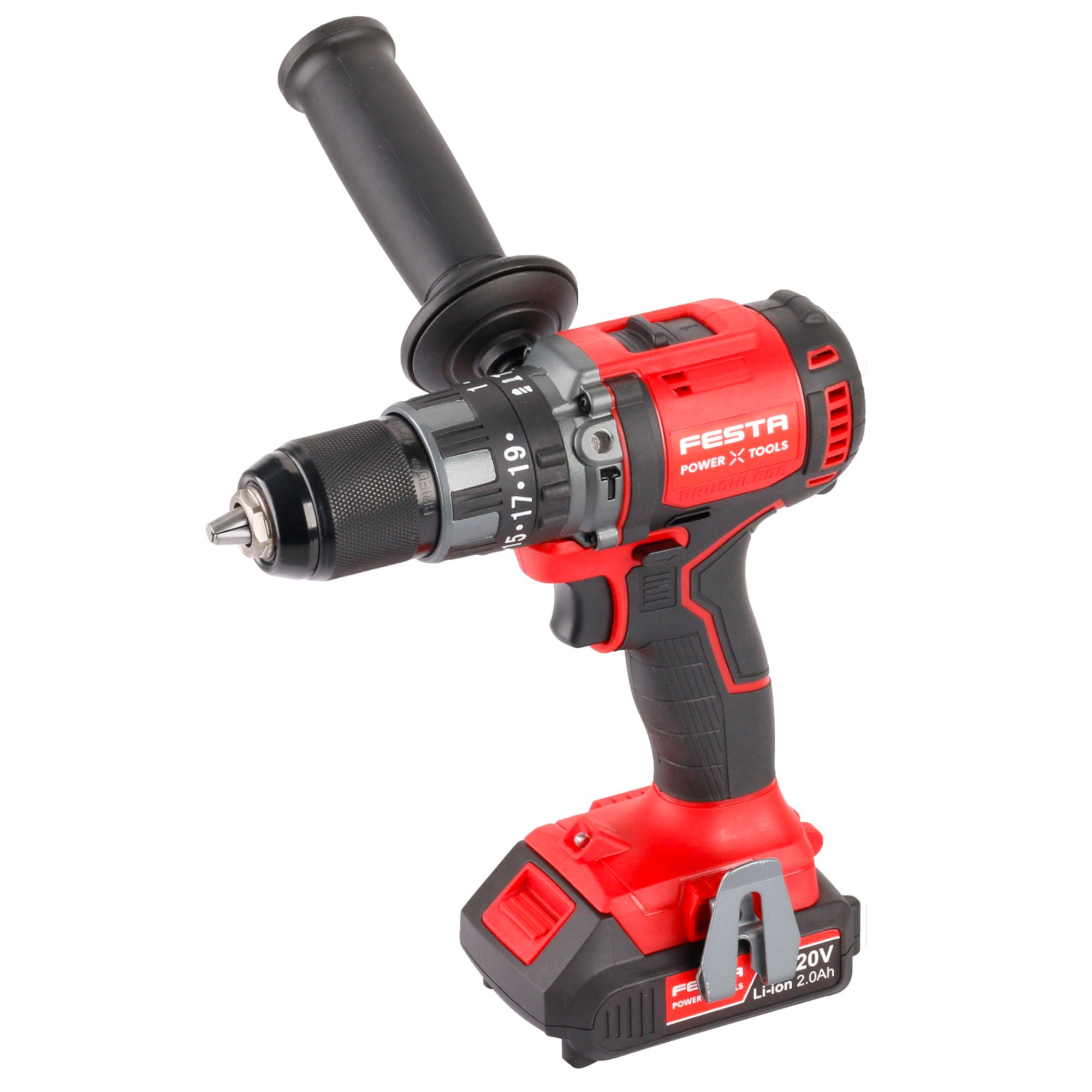 AKU vrtačka s příklepem, 20V, 80Nm, sada 2 bat. v kufru, BRUSHLESS, SHARE20V, FESTA