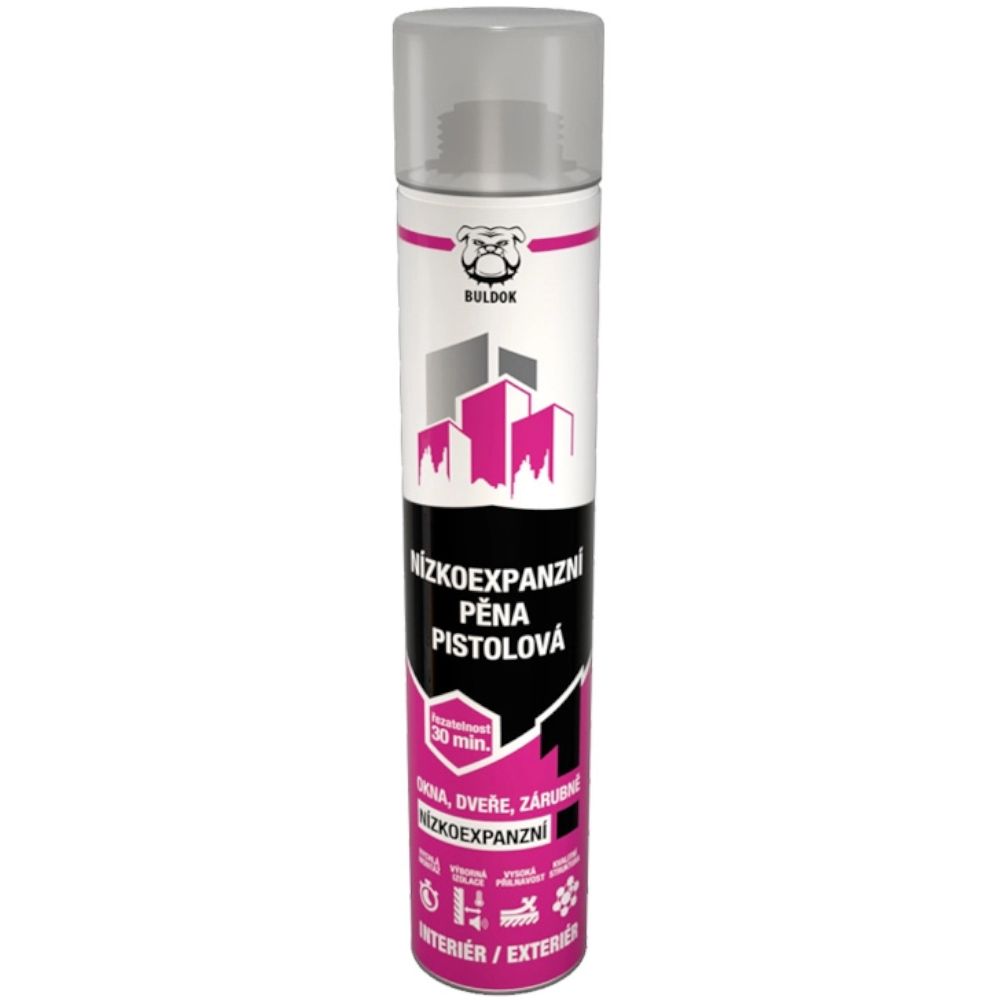 Montážní PU pěna, pistolová, 750ml, nízkoexpanzní, BULDOK