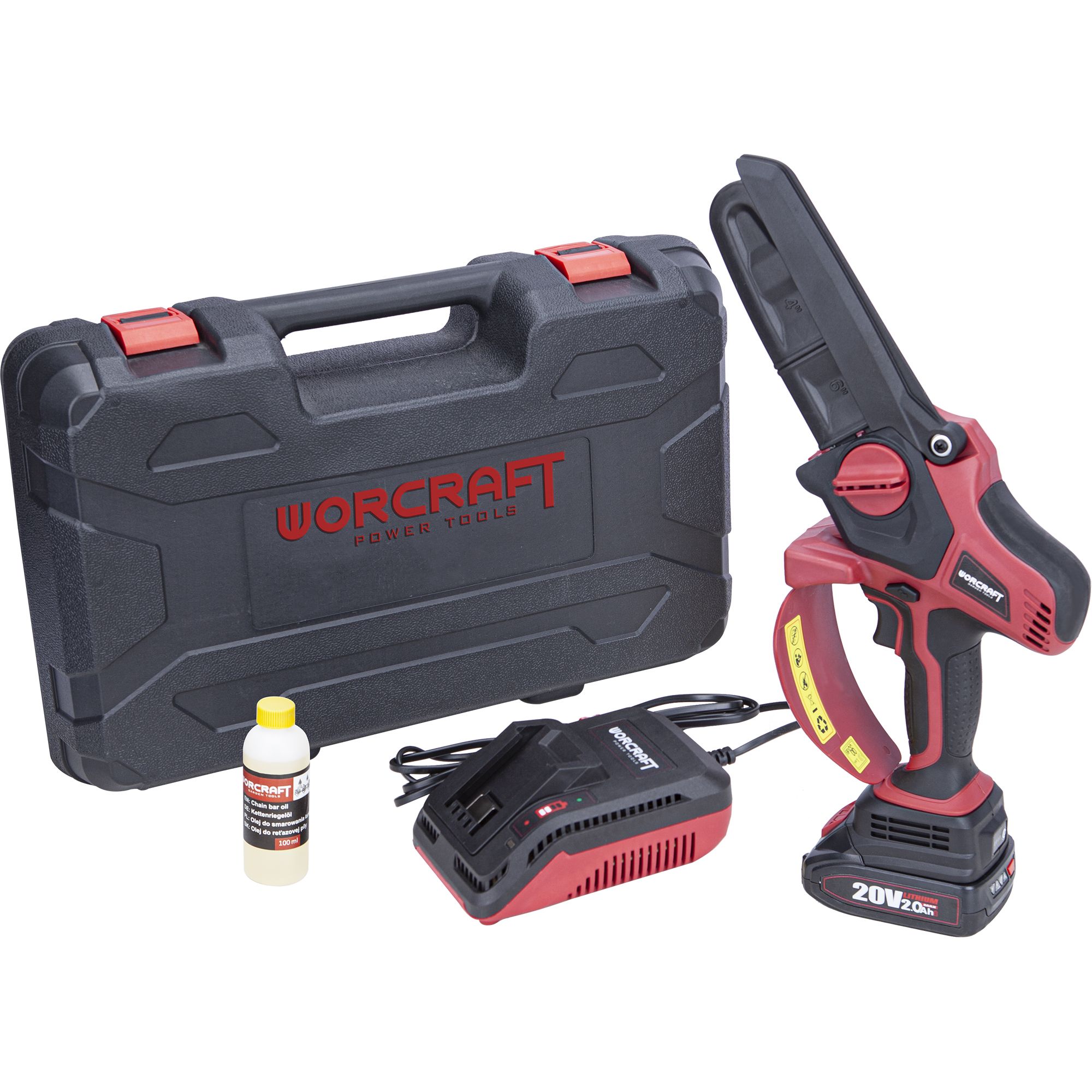 AKU pila řetězová, 15cm, ruční, 20V, sada 1 bat. v kufru, ShareSYS, WORCRAFT CHS-S20LiBPM