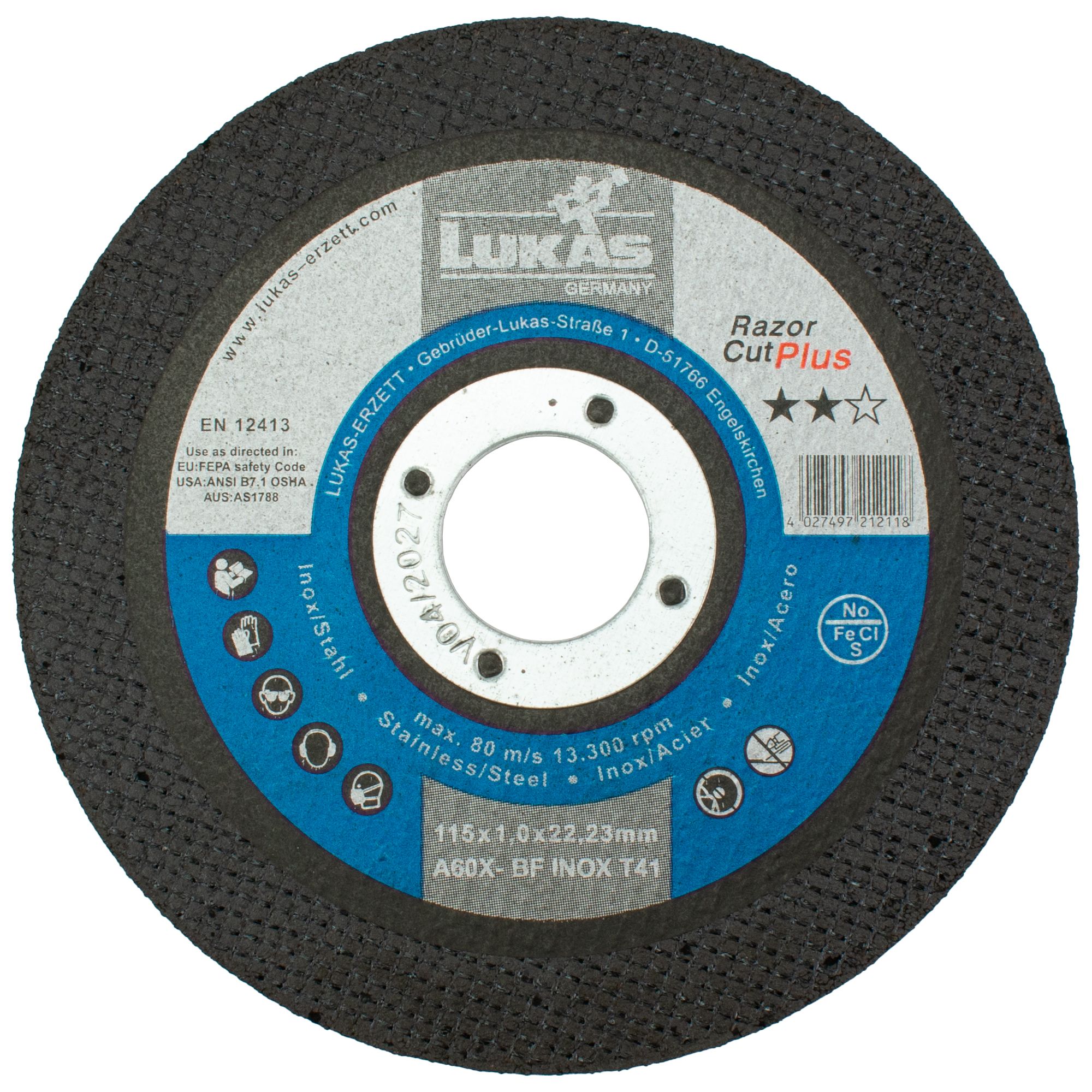 Kotouč řezný, 115 x 1,0mm, A60X-BF INOX, LUKAS Razor Cut Plus