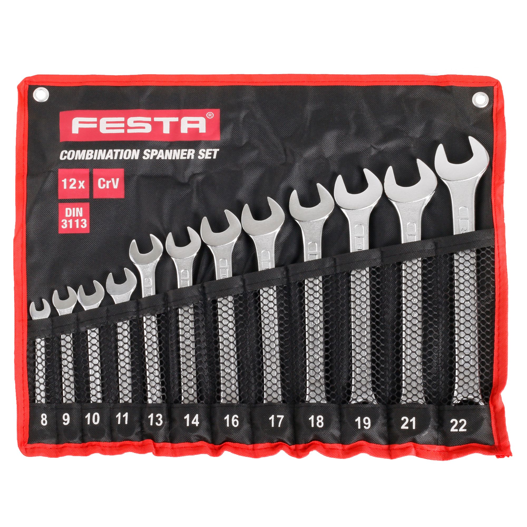 Klíče očkoploché, sada 12ks, 8 - 22mm, FESTA