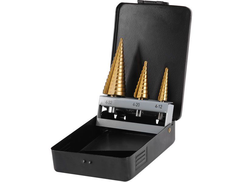 Vrtáky stupňovité, sada 3ks, pr. 4-12mm, 4-20mm, 4-32mm, TiN, EXTOL CRAFT