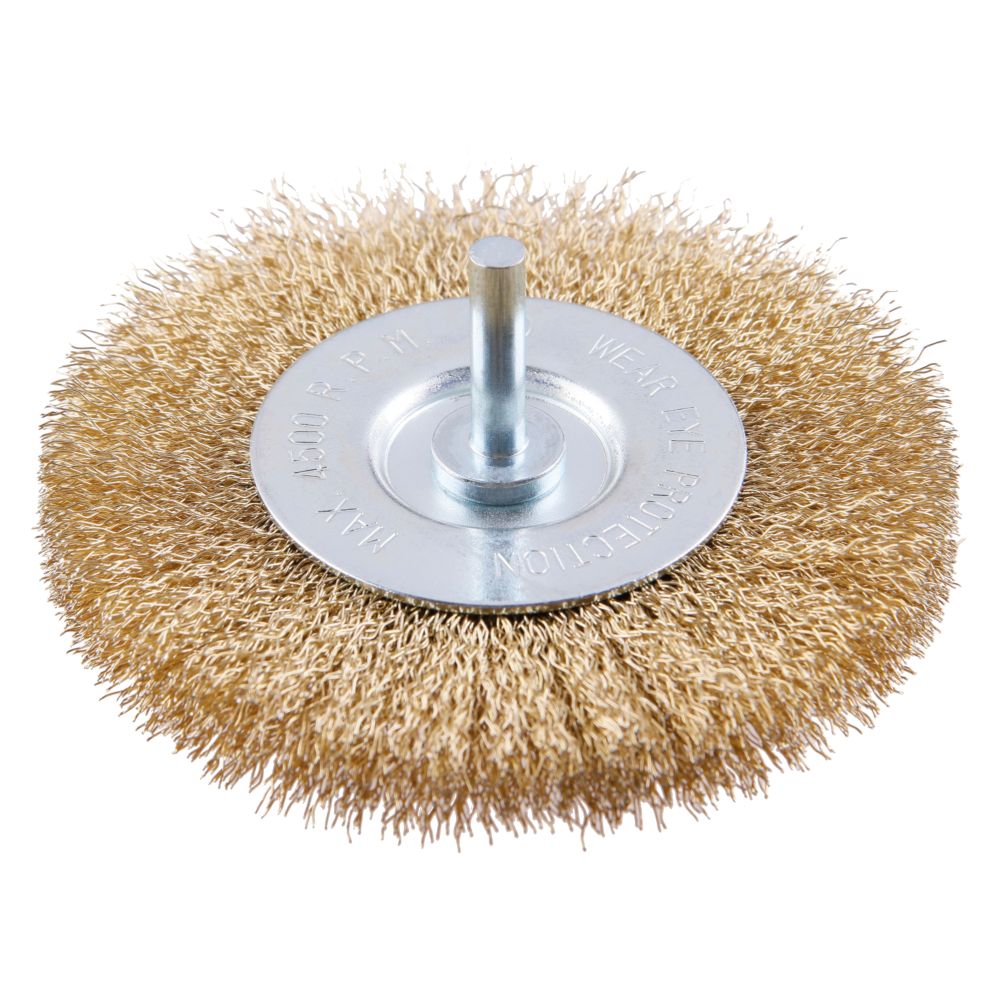 Kartáč rotační okružní, 100mm, vlnitý pomosazený, stopka, FESTA