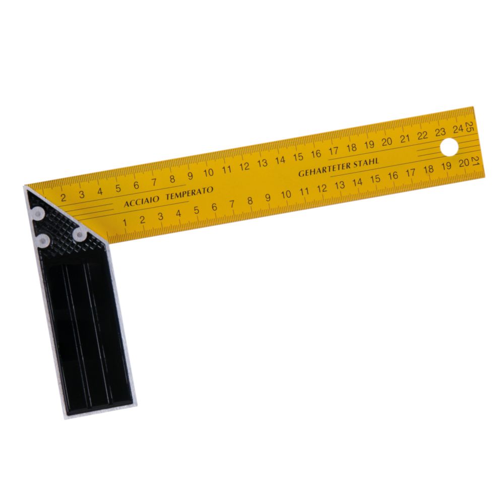 Úhelník příložný žlutý, délka 250mm, hliník + plech