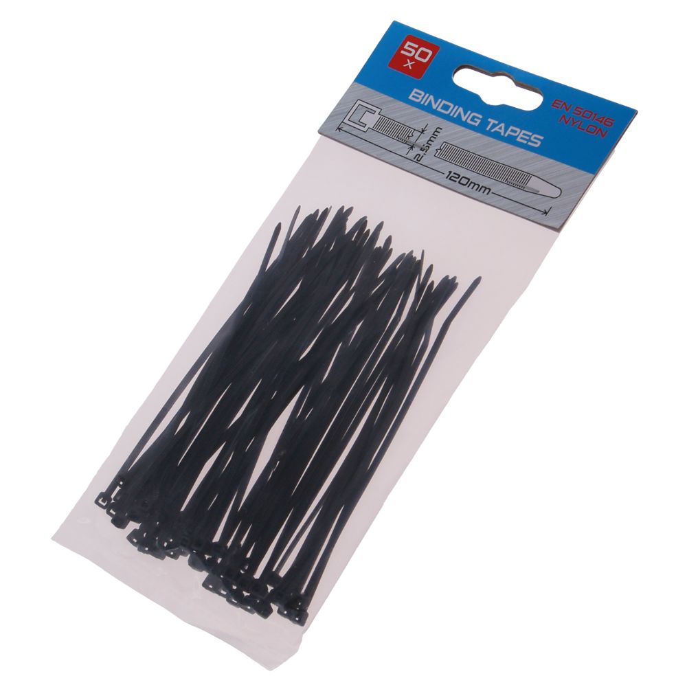 Pásek stahovací, 120 x 2,5mm, nylon, černý, balení 50ks