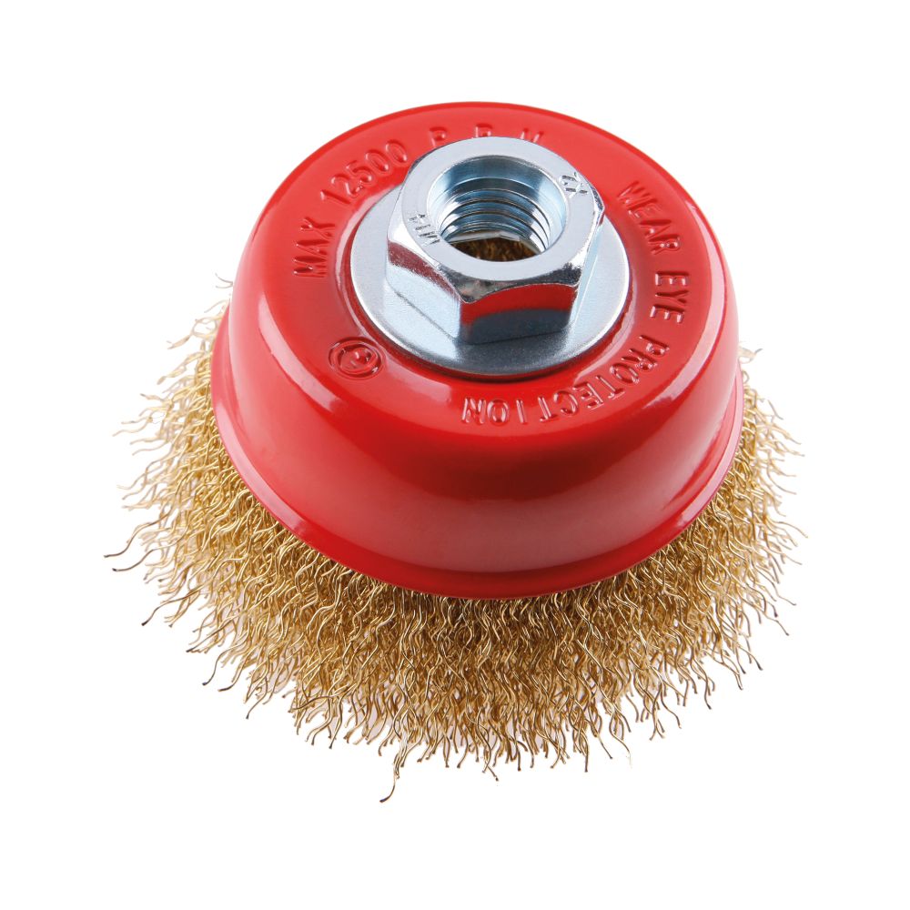 Kartáč rotační hrnkový, 75mm, vlnitý pomosazený, M14, FESTA