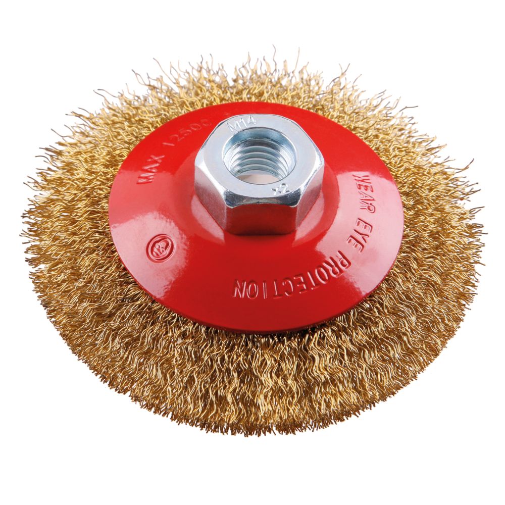 Kartáč rotační miskový, 100mm, vlnitý pomosazený, M14, FESTA