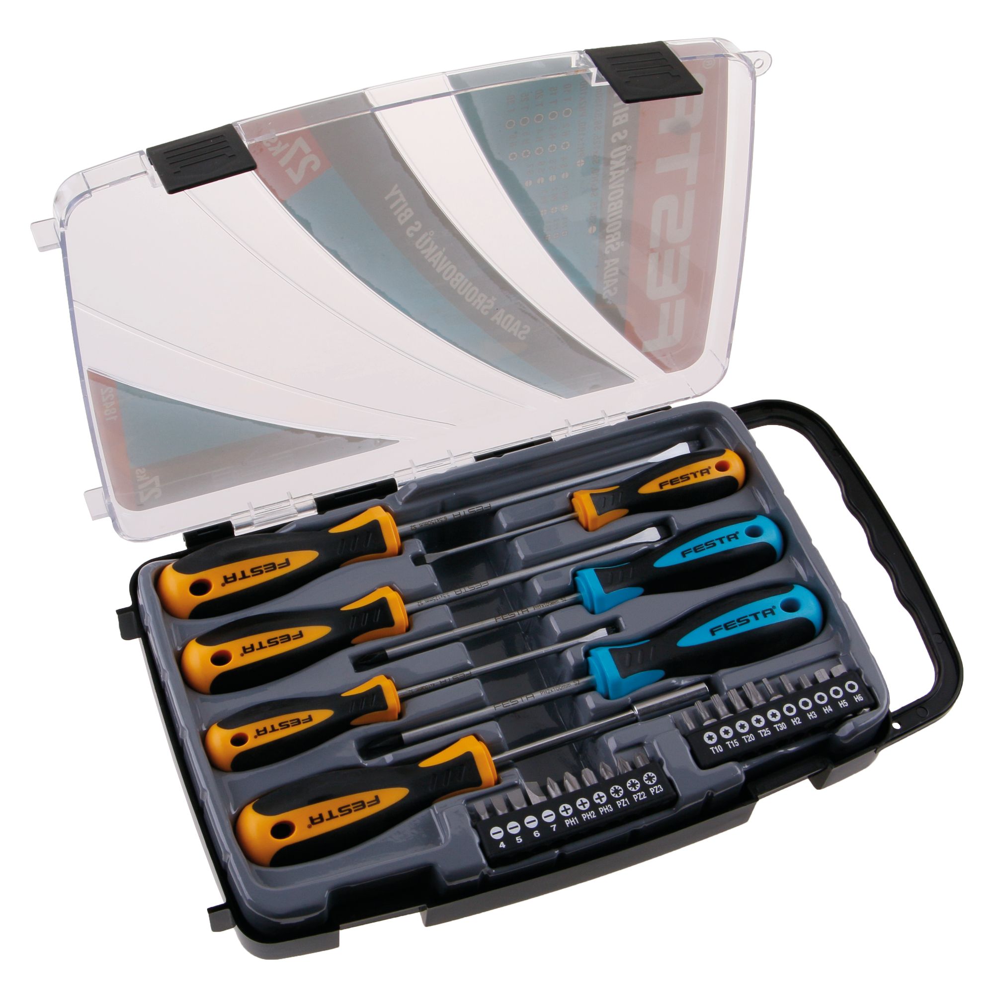 Sada šroubováků a bitů, ploché + PH, 27ks, S2, FESTA