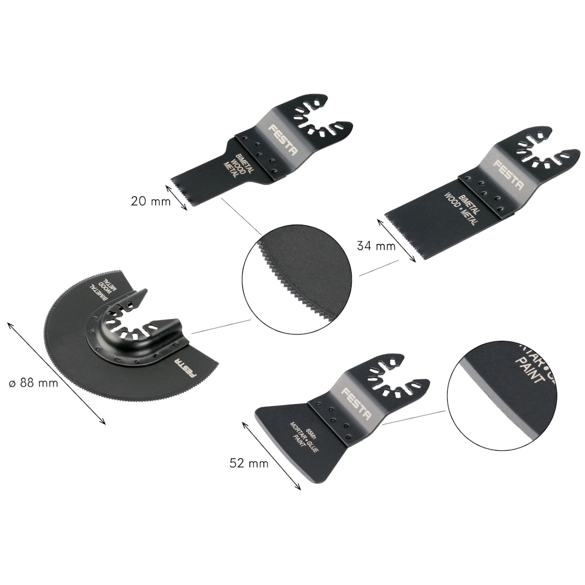 Sada nástrojů pro multifunkční brusku 4ks (BiM, SK5), FESTA