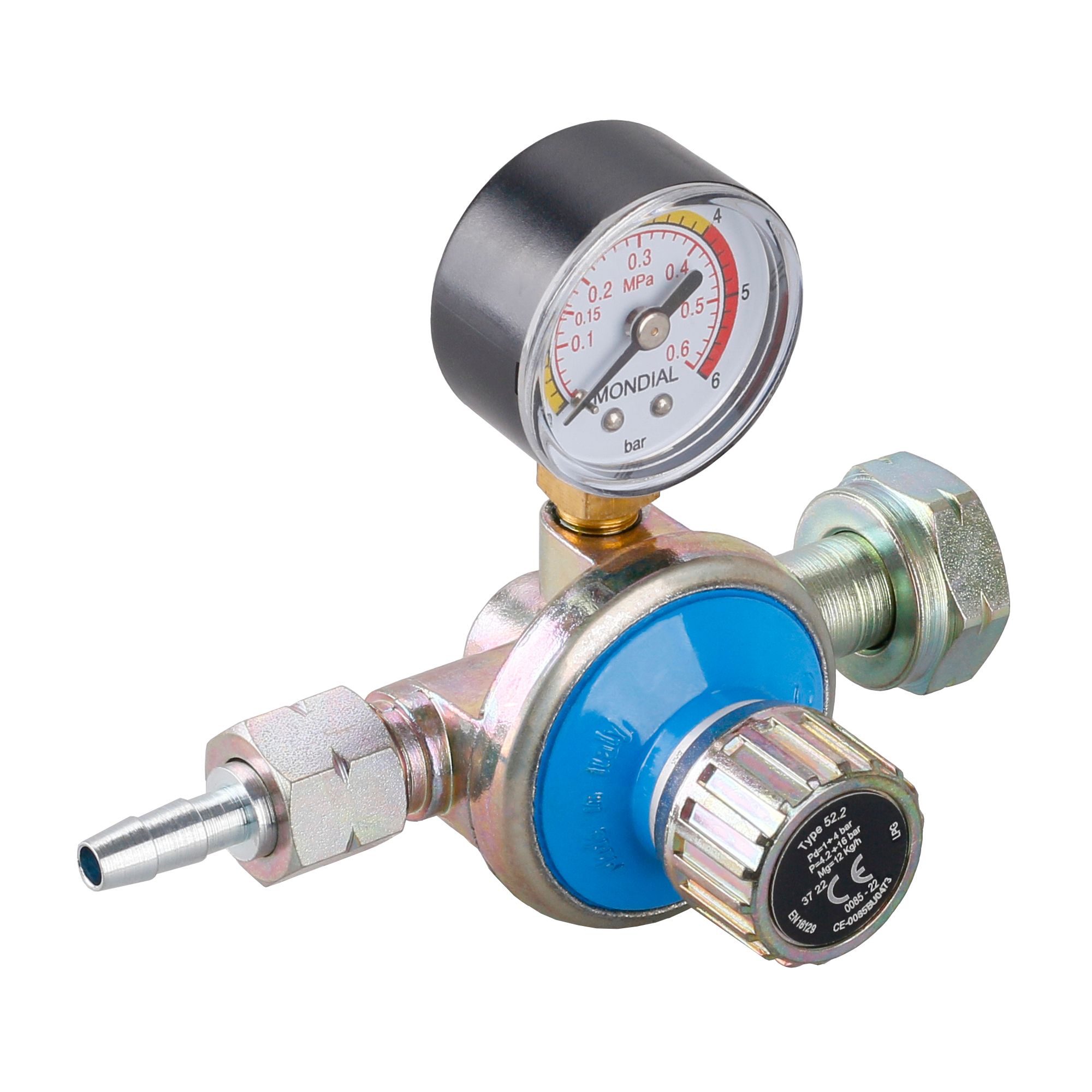 Regulátor plynu stavitelný s manometrem, 0,5-4bar, 12kg/h, závit G3/8"LH, OC ASTRO