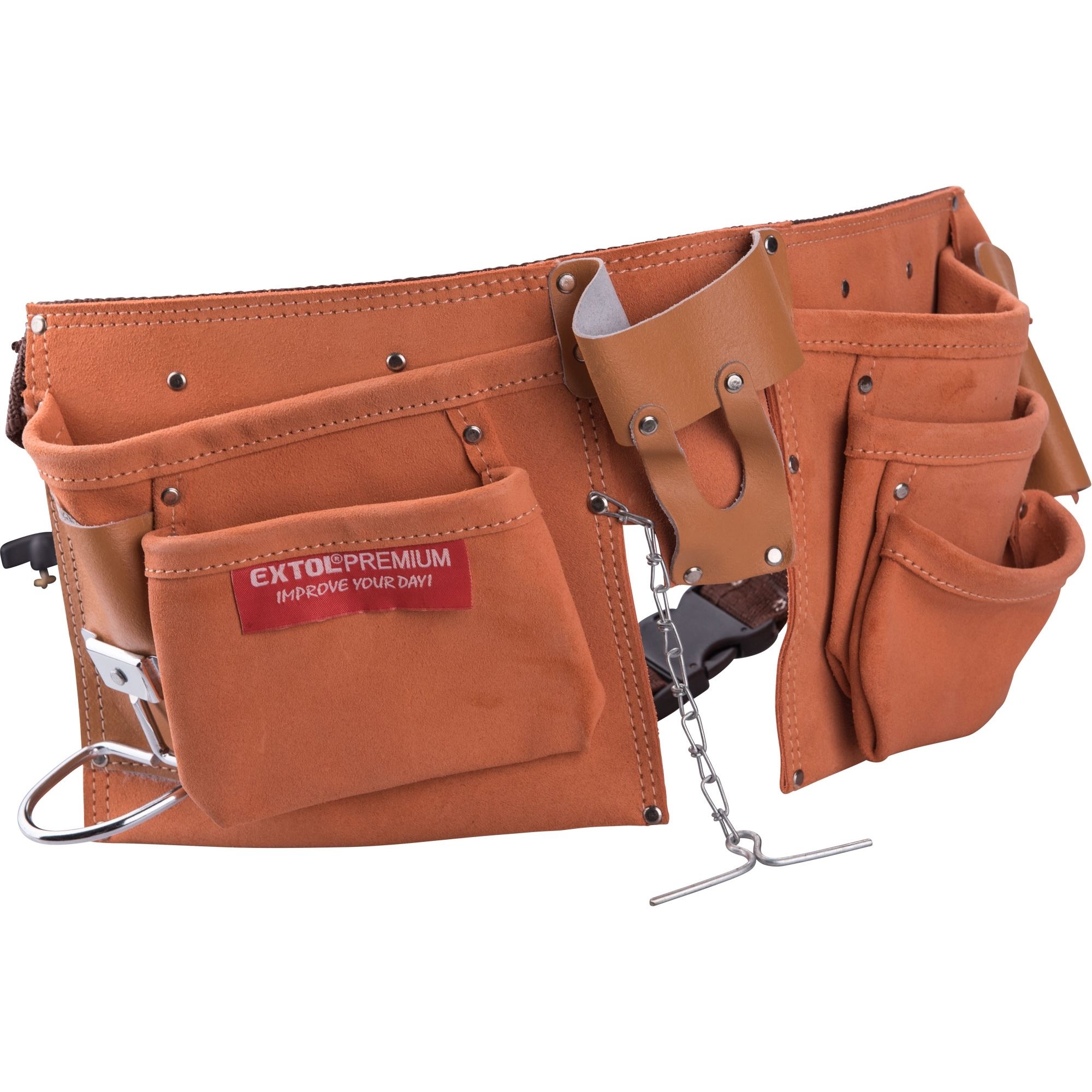 Kapsa montážní s opaskem, 9 kapes, kožená, EXTOL PREMIUM