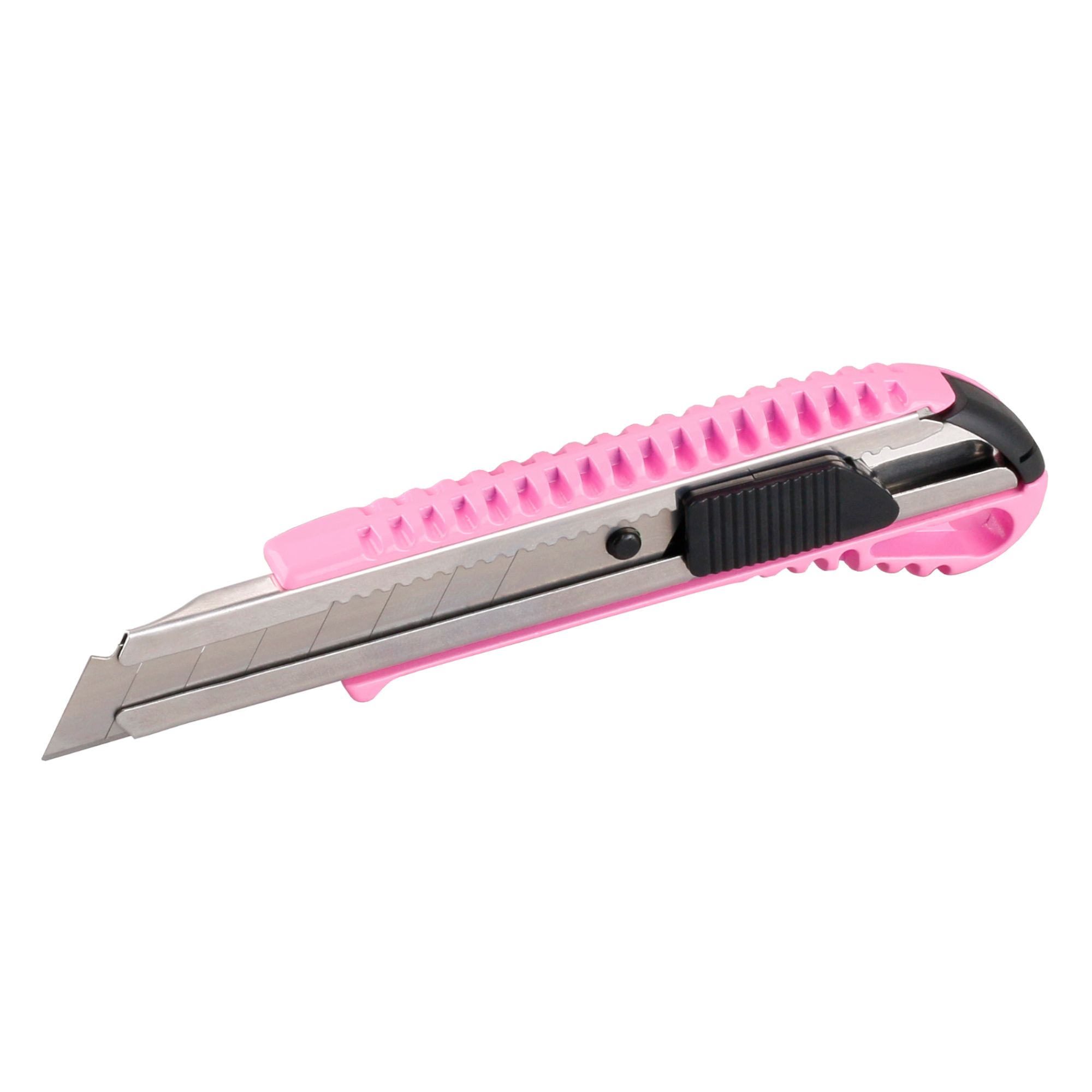 Odlamovací nůž 18mm – hliníkový, tlačítková aretace, růžový
