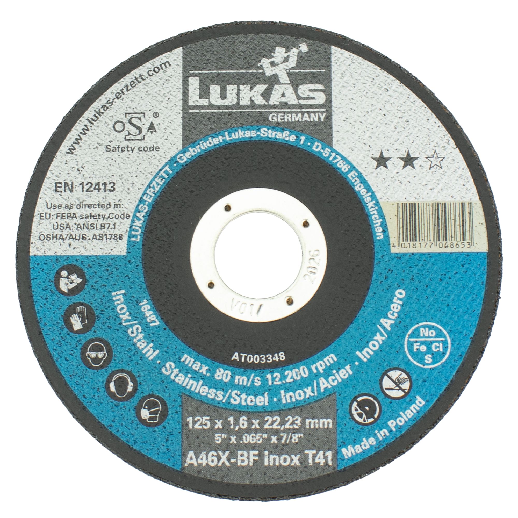 Kotouč řezný, 125 x 1,6mm, A46X-BF INOX, LUKAS