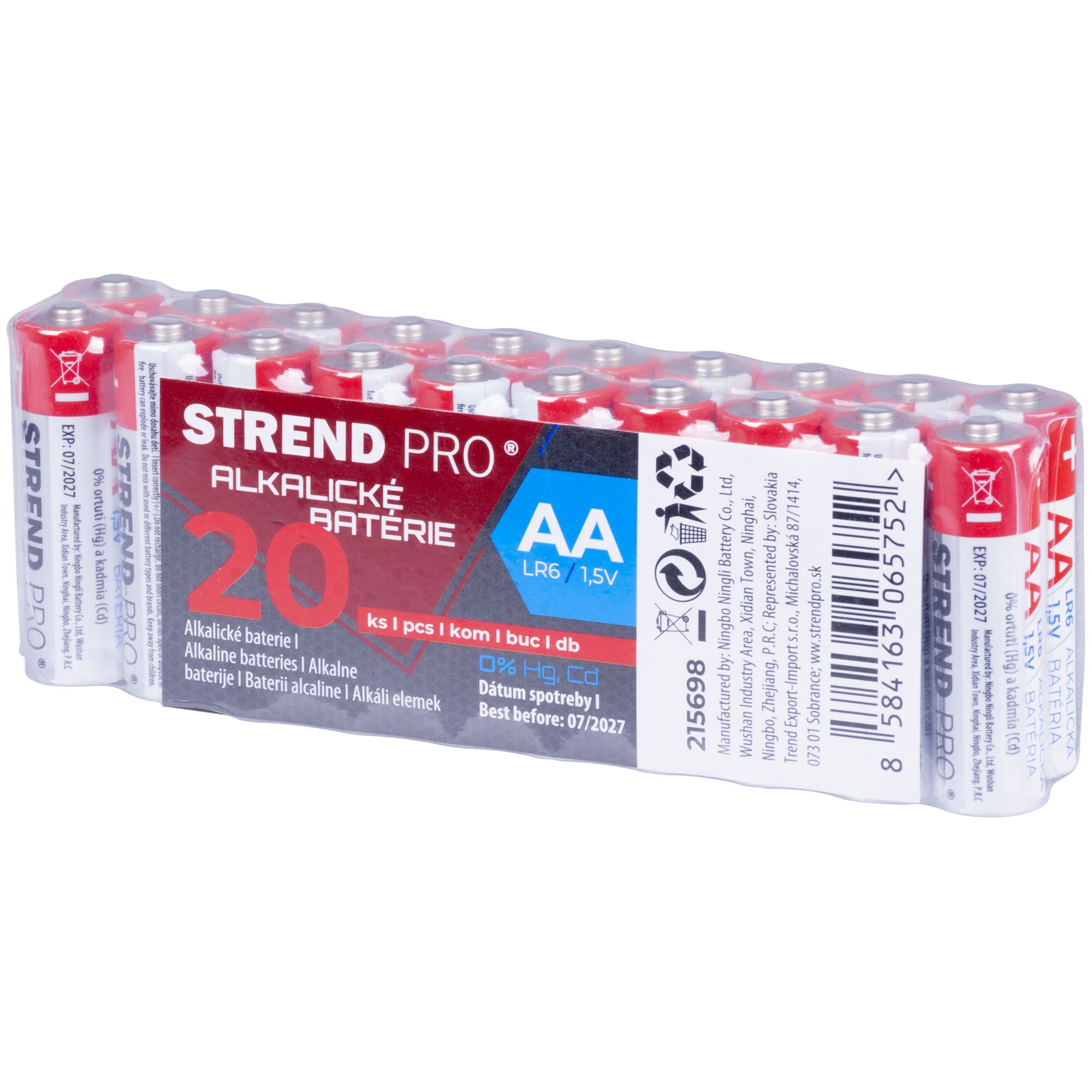 Baterie alkalická, AA (LR6), 1,5V, sada 20ks, STREND PRO