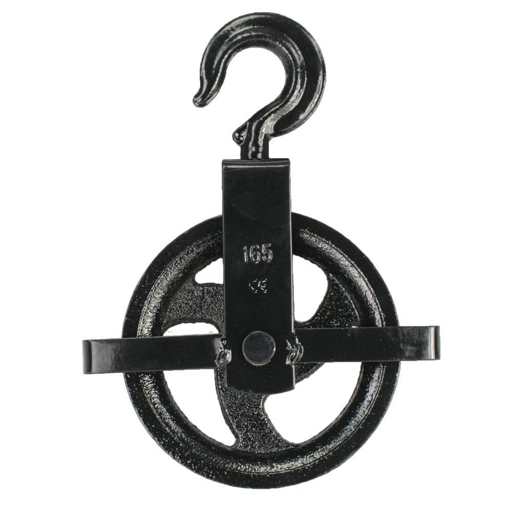 Kladka stavební litinová, 165mm, s hákem a vodicí lištou