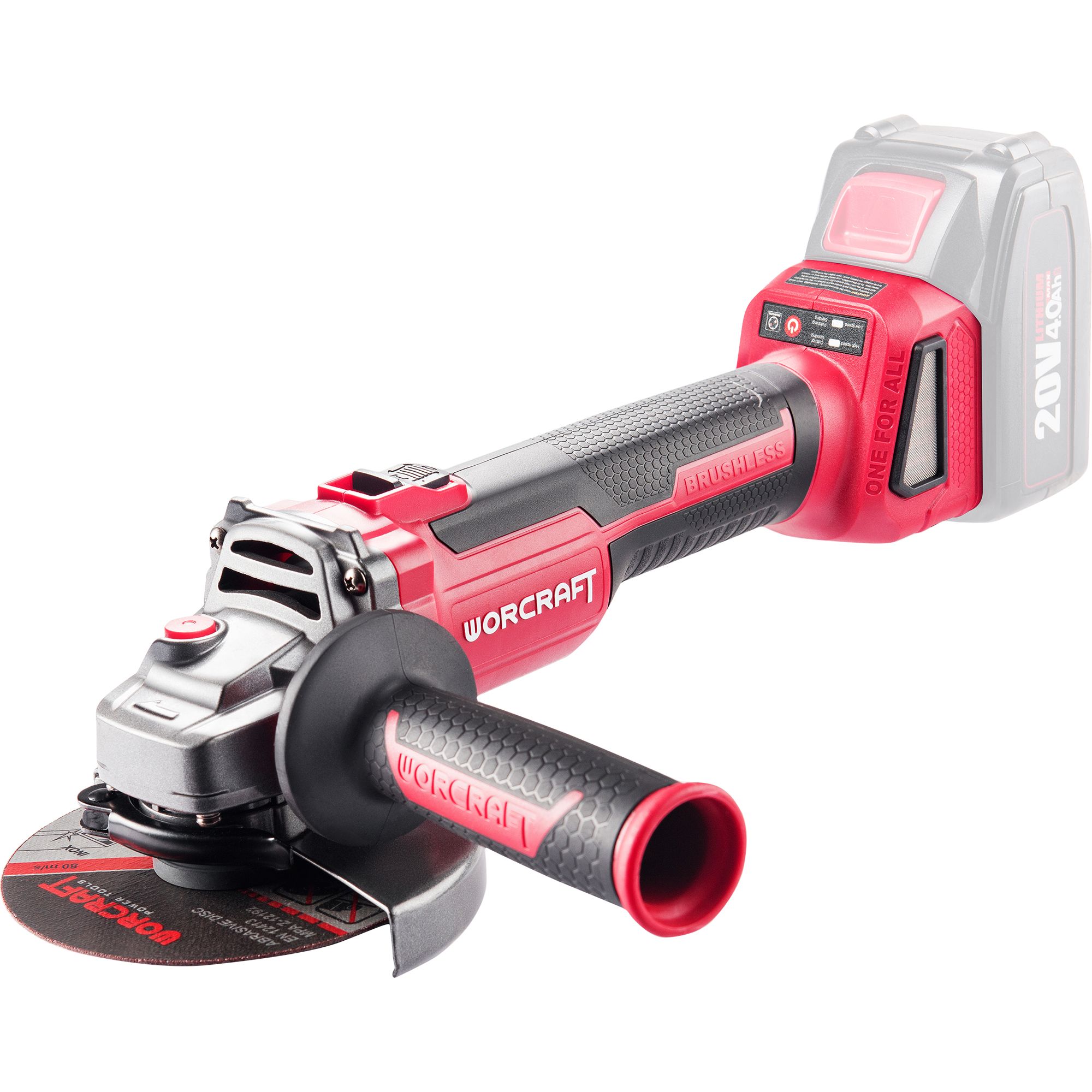 AKU bruska úhlová, 125mm, 20V, bez bat. a nab., BRUSHLESS, WORCRAFT CAG-S20LiBH-125